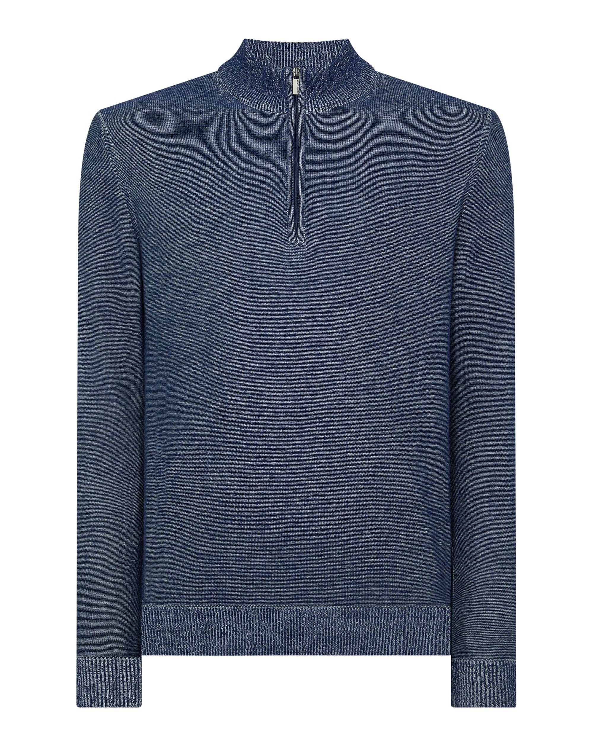 Remus Uomo Two-Tone Half-Zip Knit Sweater Blue