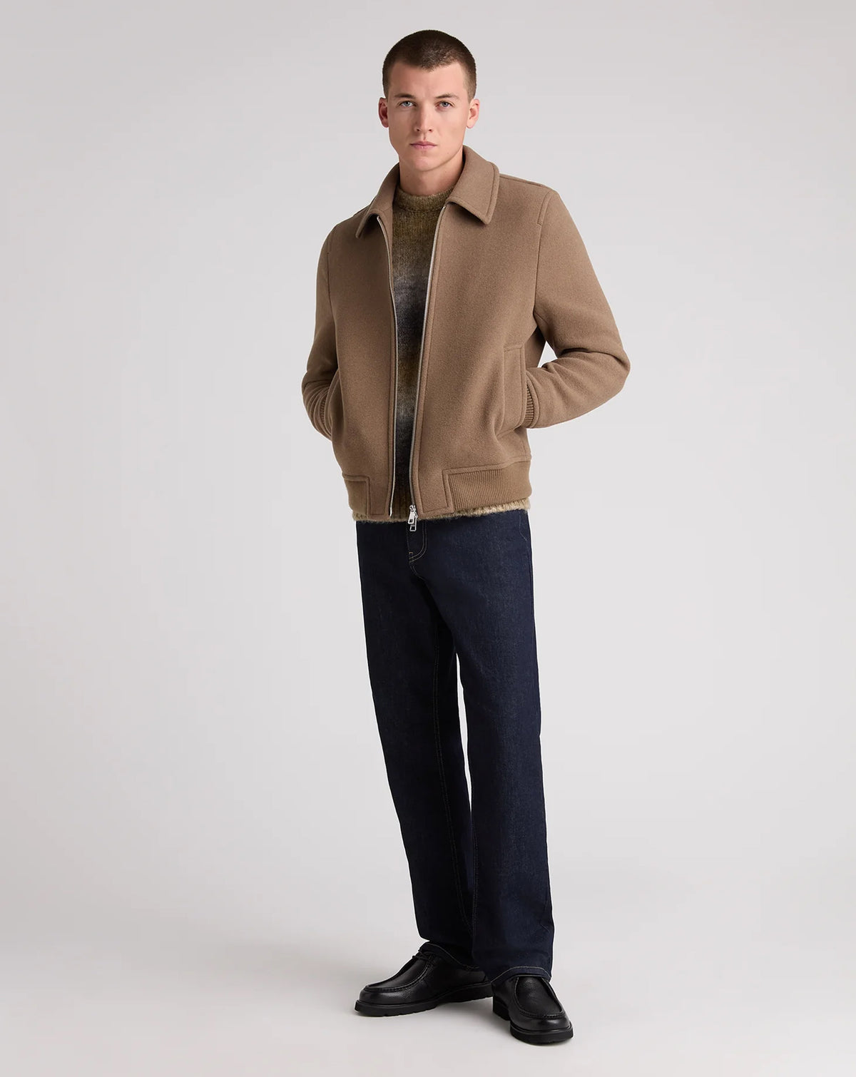 Remus Uomo Wool Rich Bomber Jacket STONE