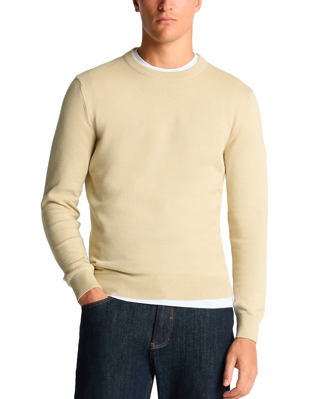 Remus Uomo Tapered Fit Cotton Crew Neck Sweater Ecru