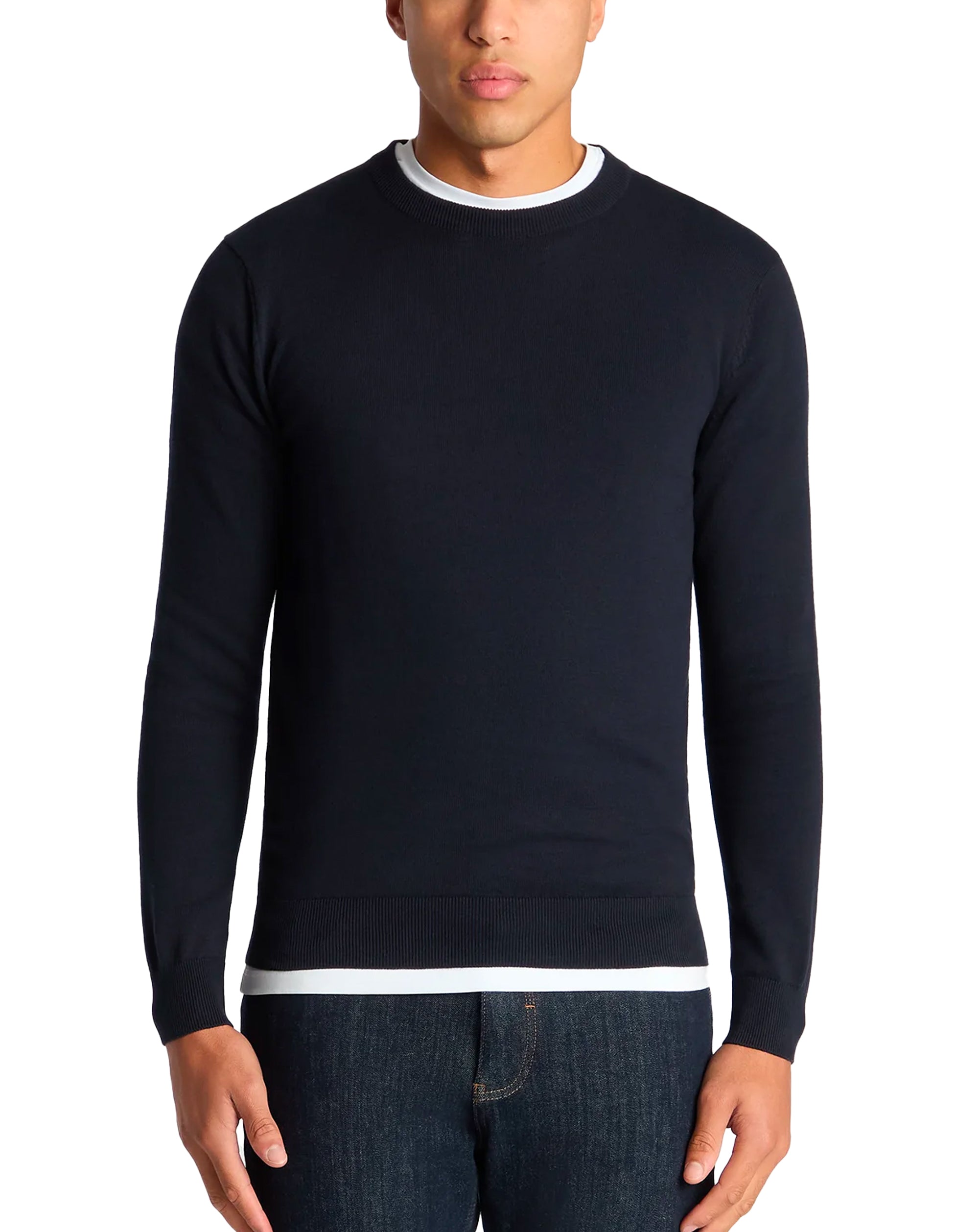 Remus Uomo Tapered Fit Cotton Crew Neck Sweater Navy