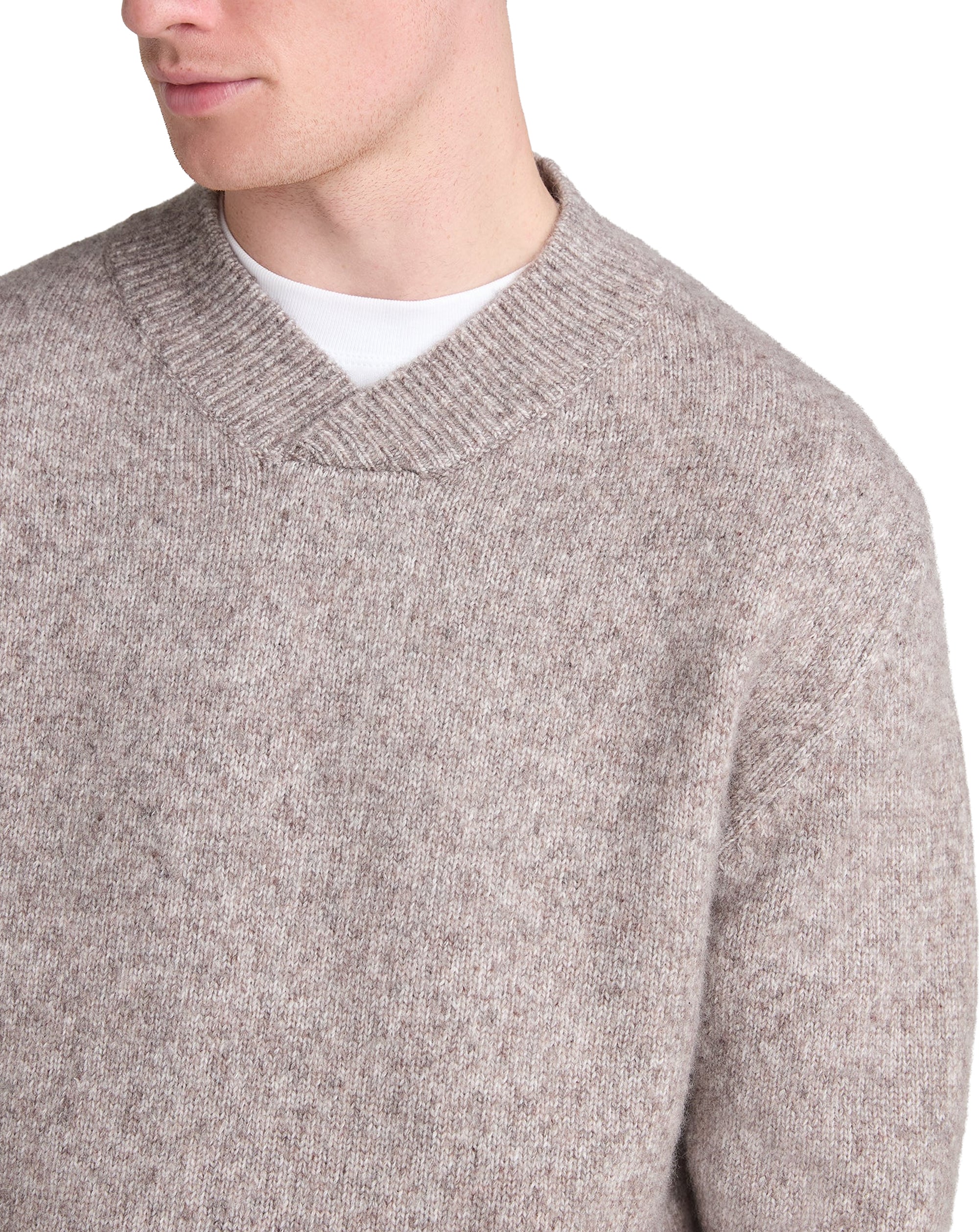 Remus Uomo Shawl Crossed V Neck Wool Blend Jumper Beige
