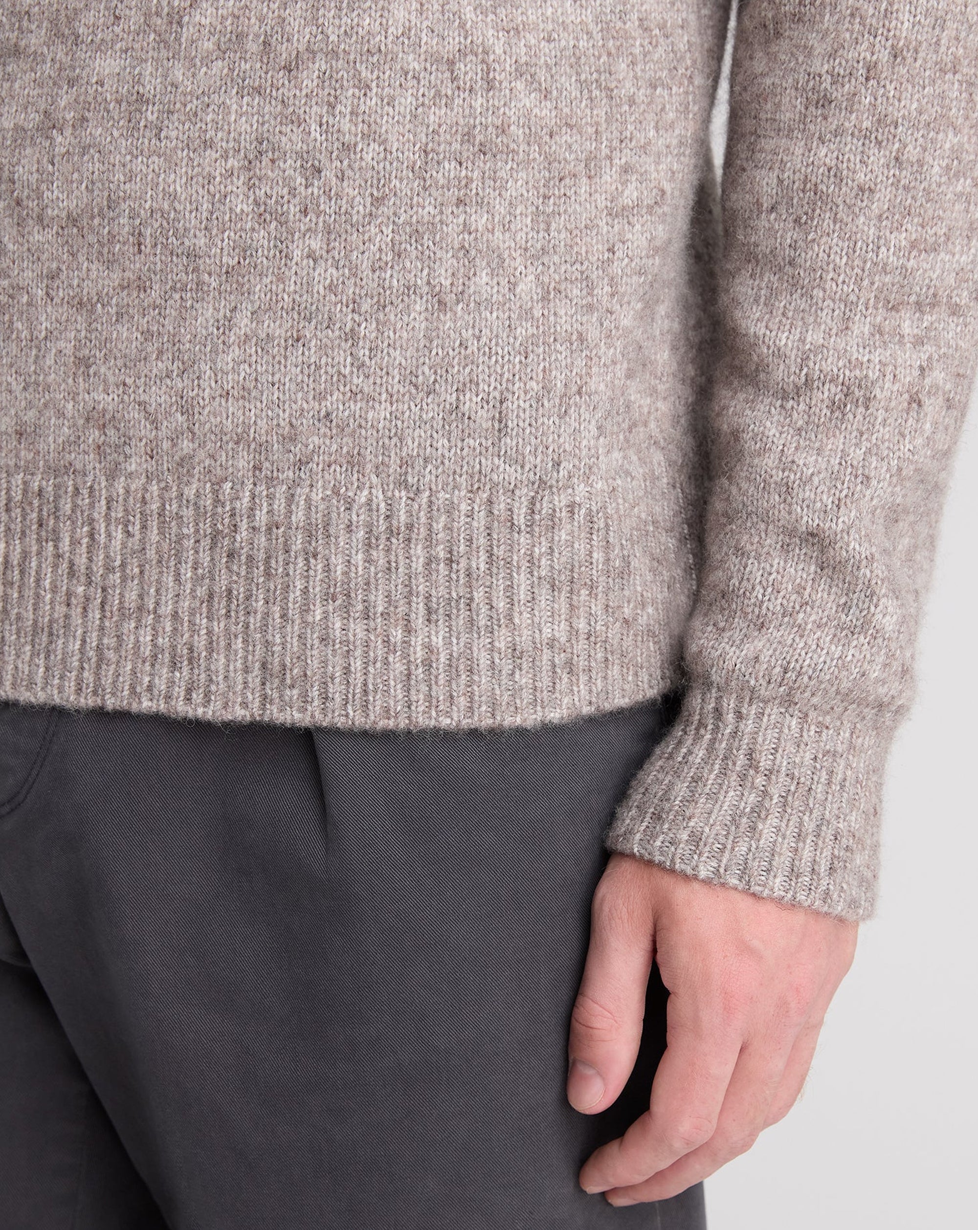 Remus Uomo Shawl Crossed V Neck Wool Blend Jumper Beige