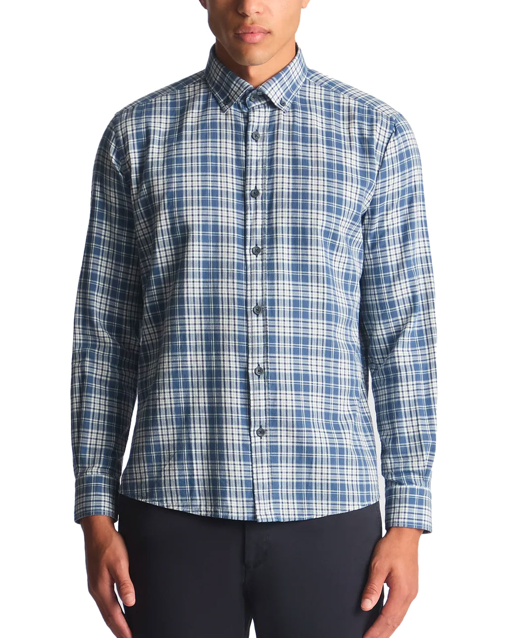 Remus Uomo Tapered Parker Long Sleeve Check Shirt Blue