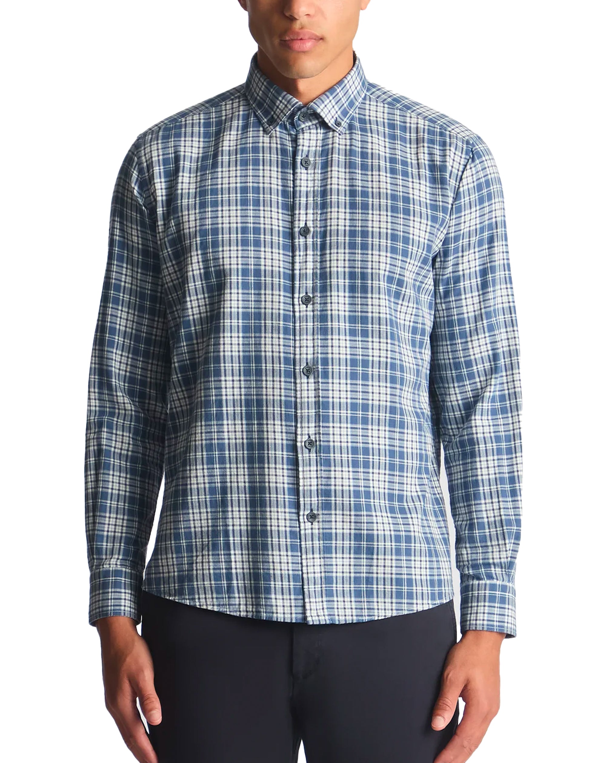 Remus Uomo Tapered Parker Long Sleeve Check Shirt Blue
