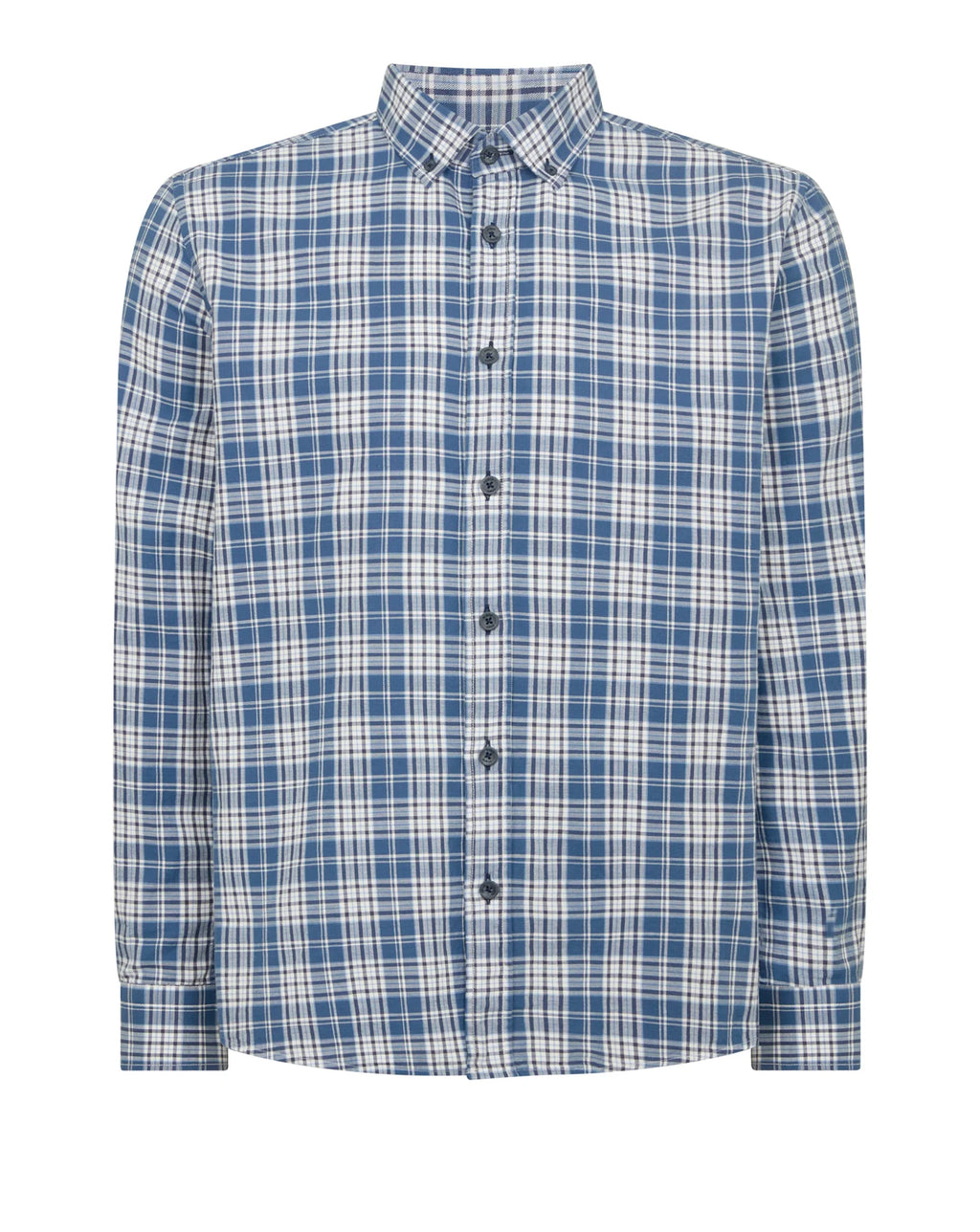 Remus Uomo Tapered Parker Long Sleeve Check Shirt Blue