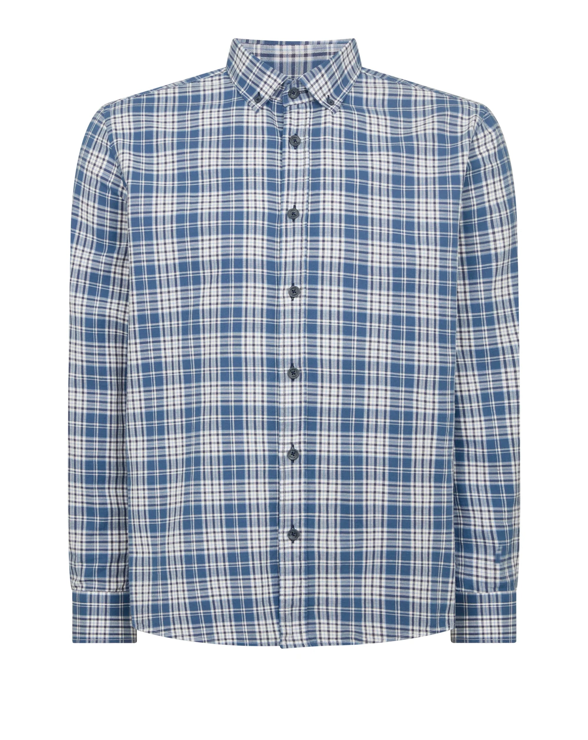 Remus Uomo Tapered Parker Long Sleeve Check Shirt Blue