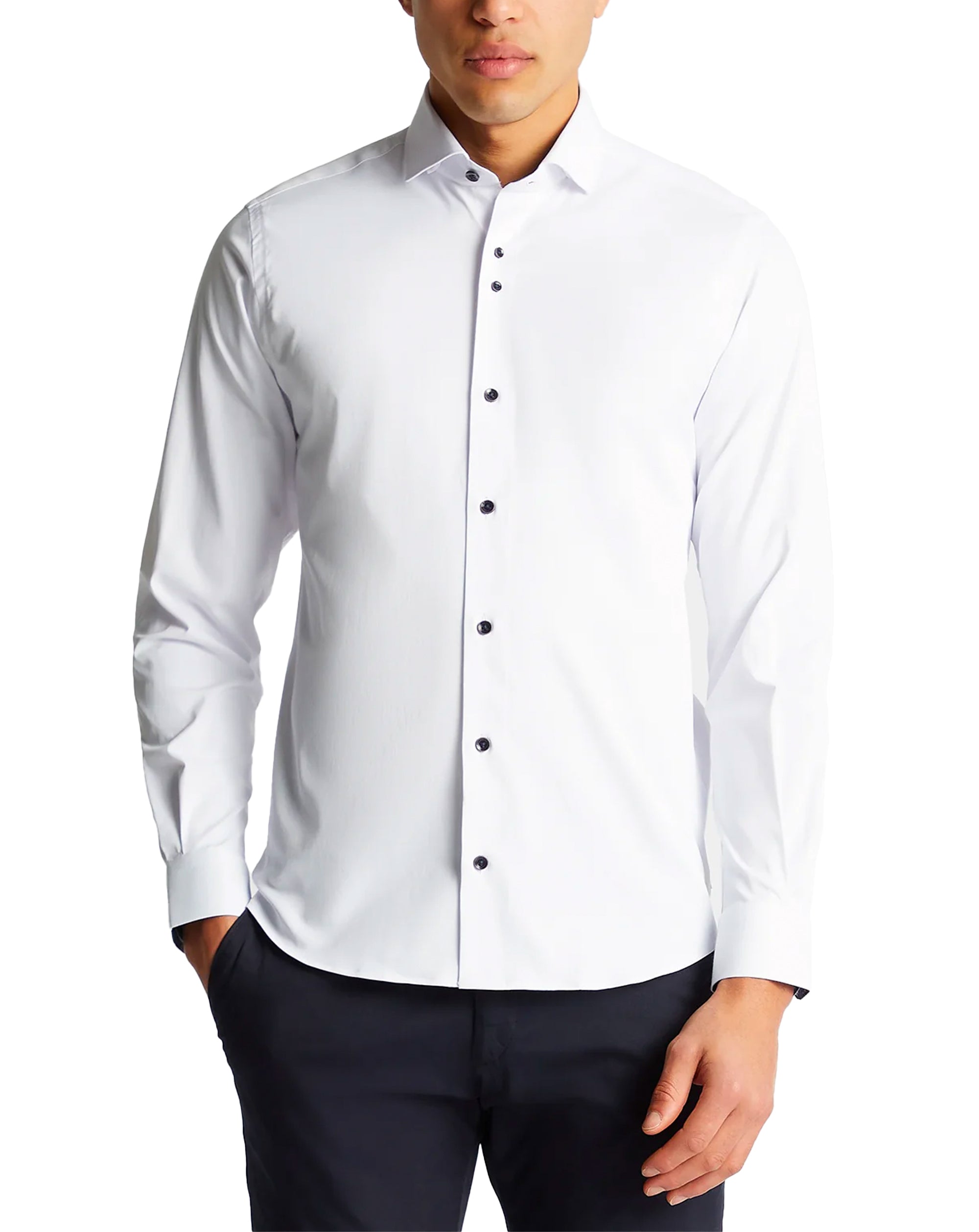 Remus Uomo Tapered Fit Cotton Blend Stretch Shirt White