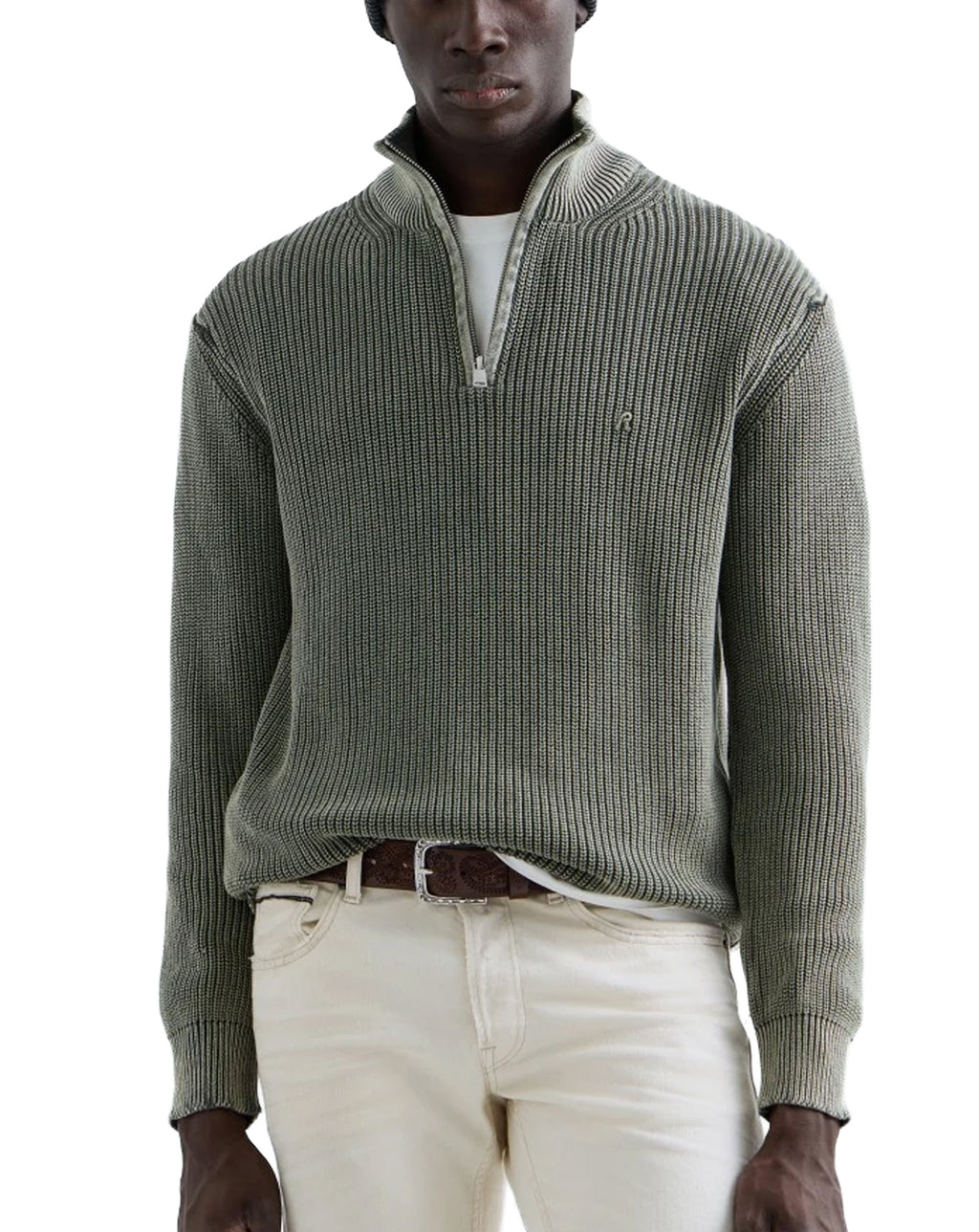 Replay 1/4 zip Knit Acid Wash Neon Reactive LIGHT KHAKI