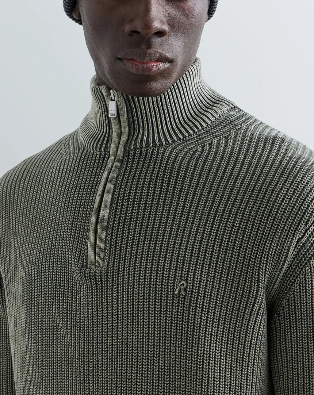 Replay 1/4 zip Knit Acid Wash Neon Reactive LIGHT KHAKI