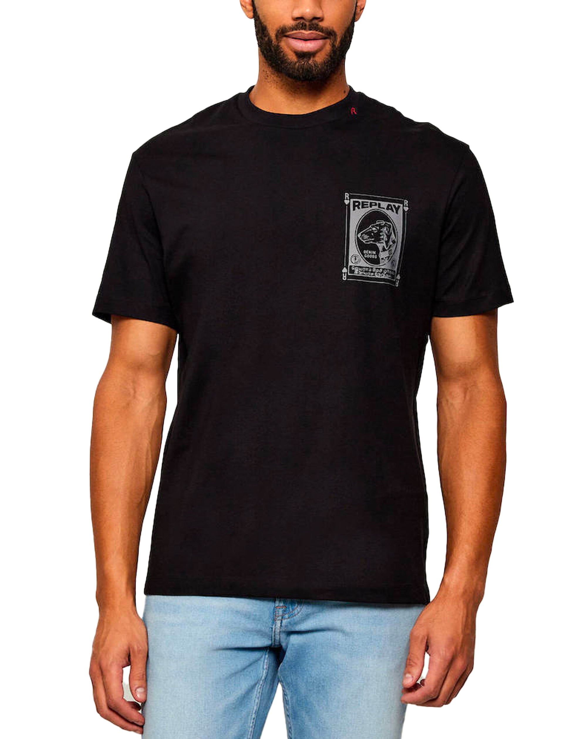 Replay Vintage Dog Print T Shirt Front And Back Print Black