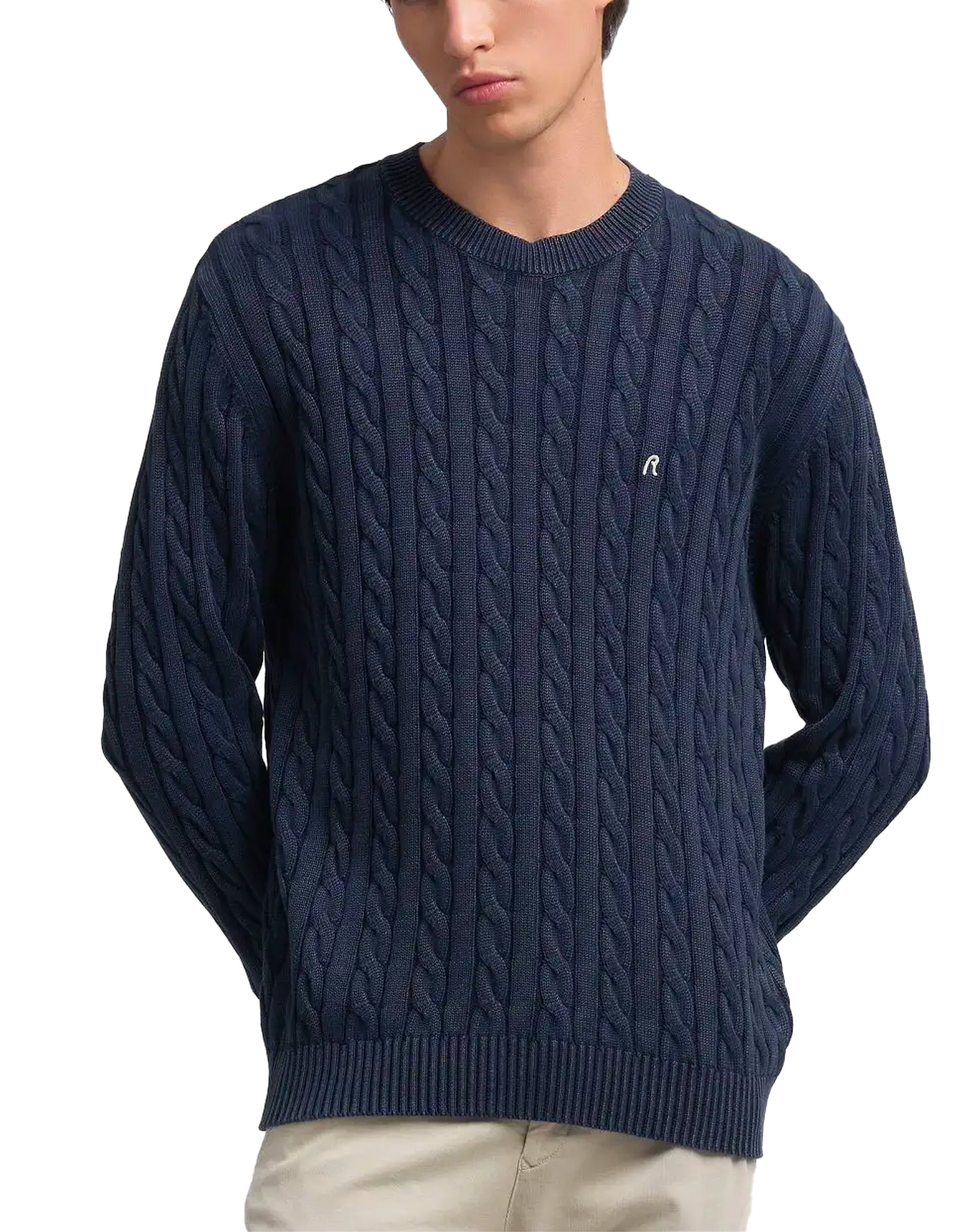 Replay Cable Knit Jumper Dark Navy