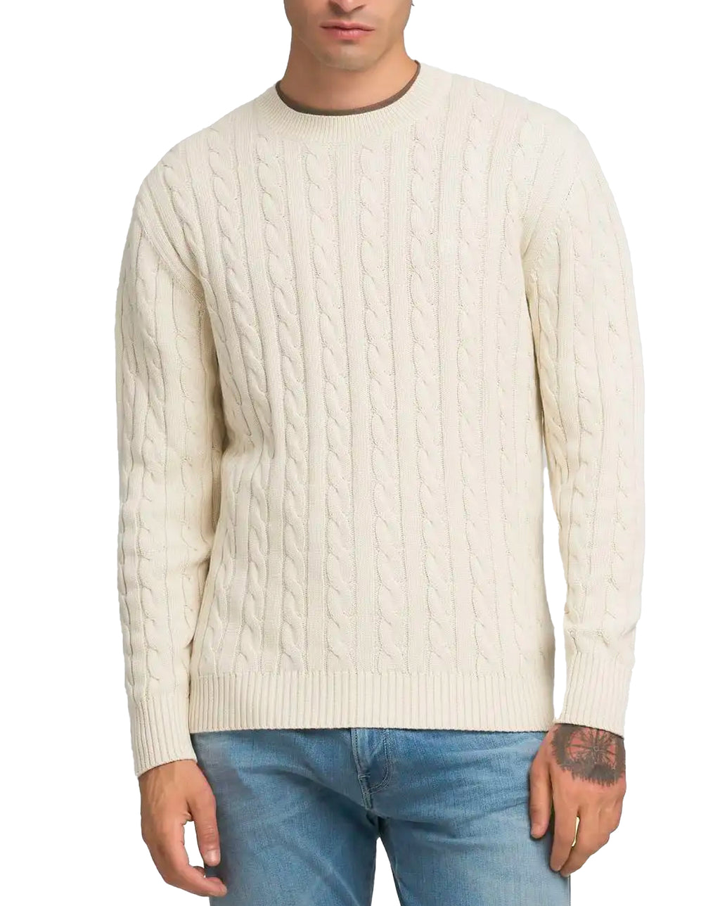 Replay Cable Knit Jumper Stone