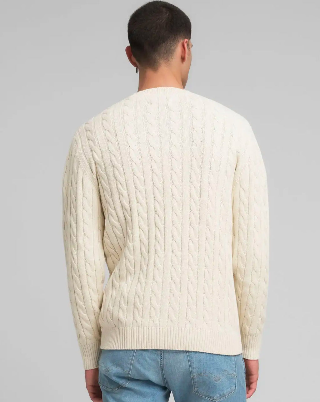 Replay Cable Knit Jumper Stone