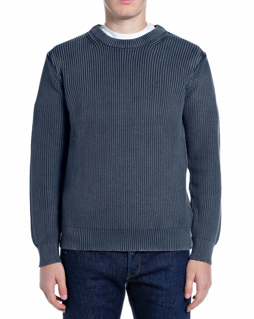 Replay Crew Neck Chunky Jumper DENIM BLUE MELANGE