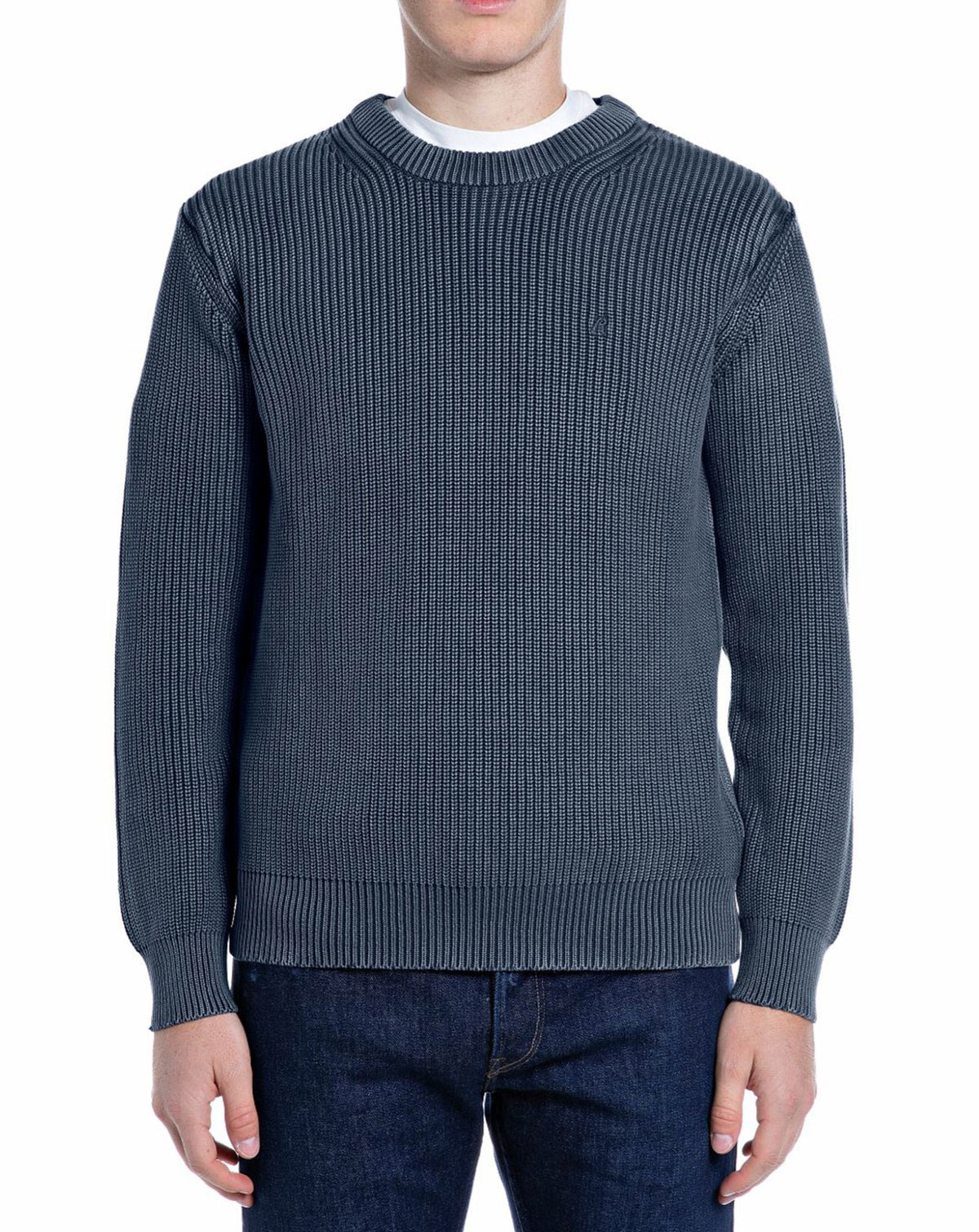 Replay Crew Neck Chunky Jumper DENIM BLUE MELANGE