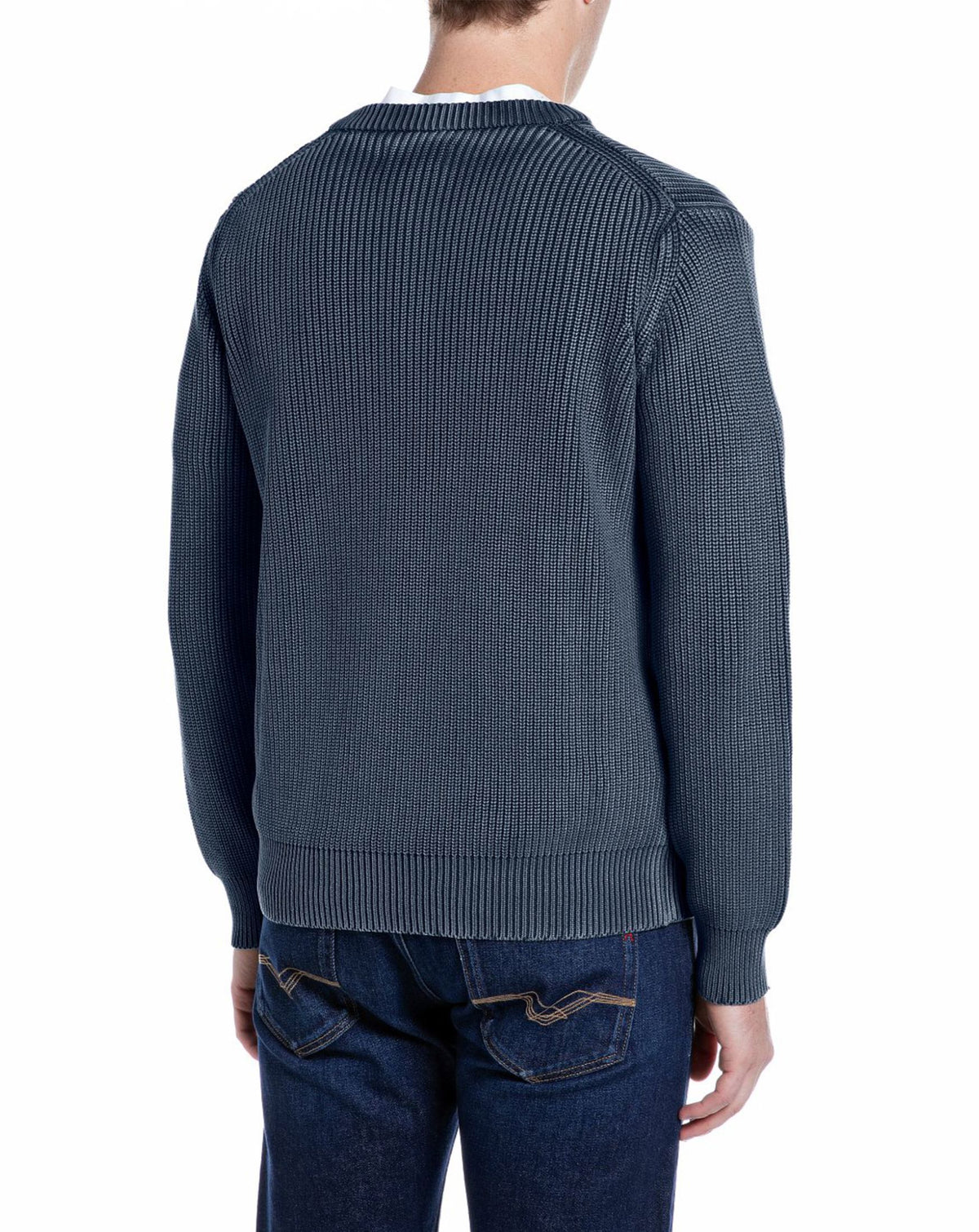 Replay Crew Neck Chunky Jumper DENIM BLUE MELANGE