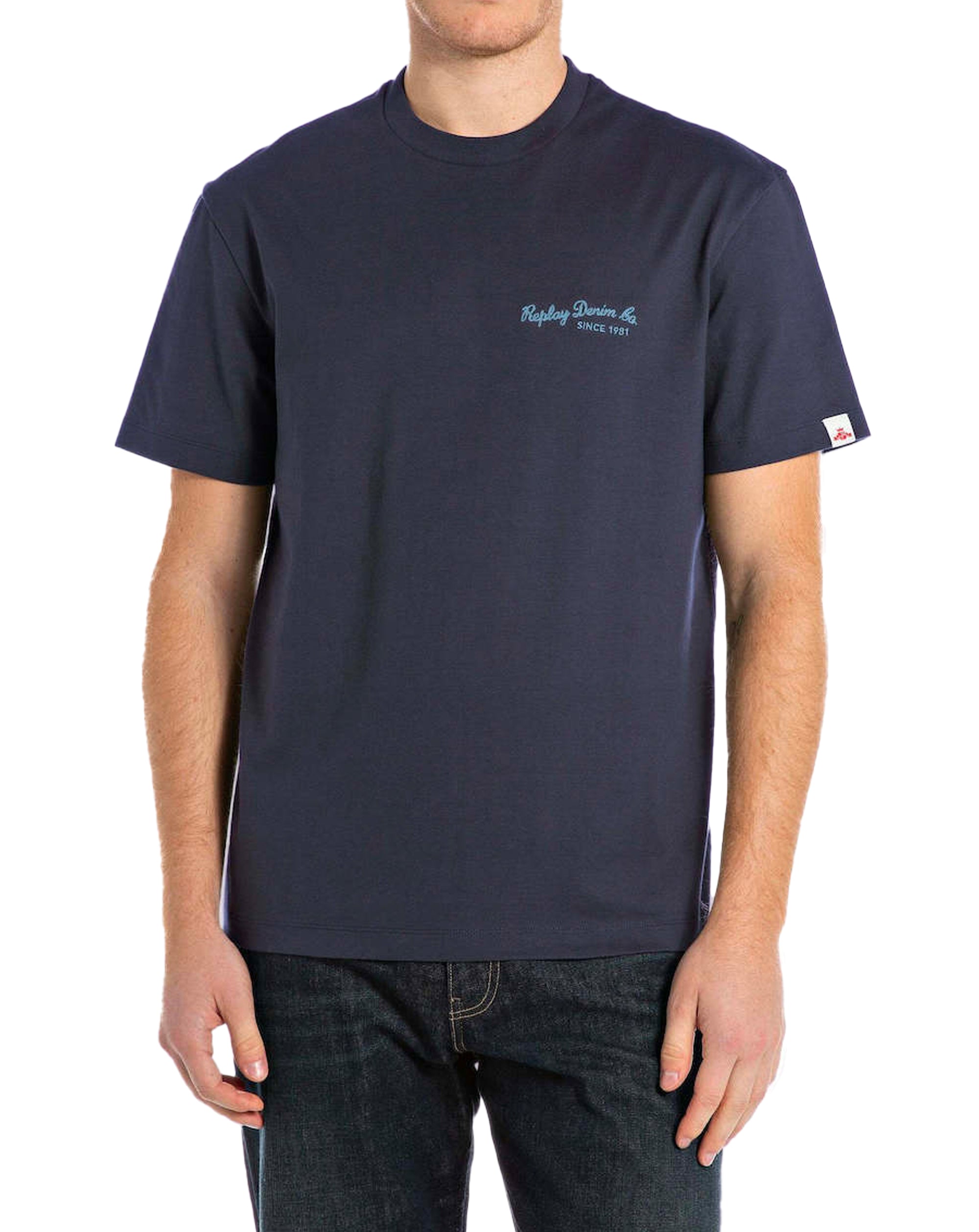 Replay Denim Blue Embroidered Replay T Shirt Denim Blue