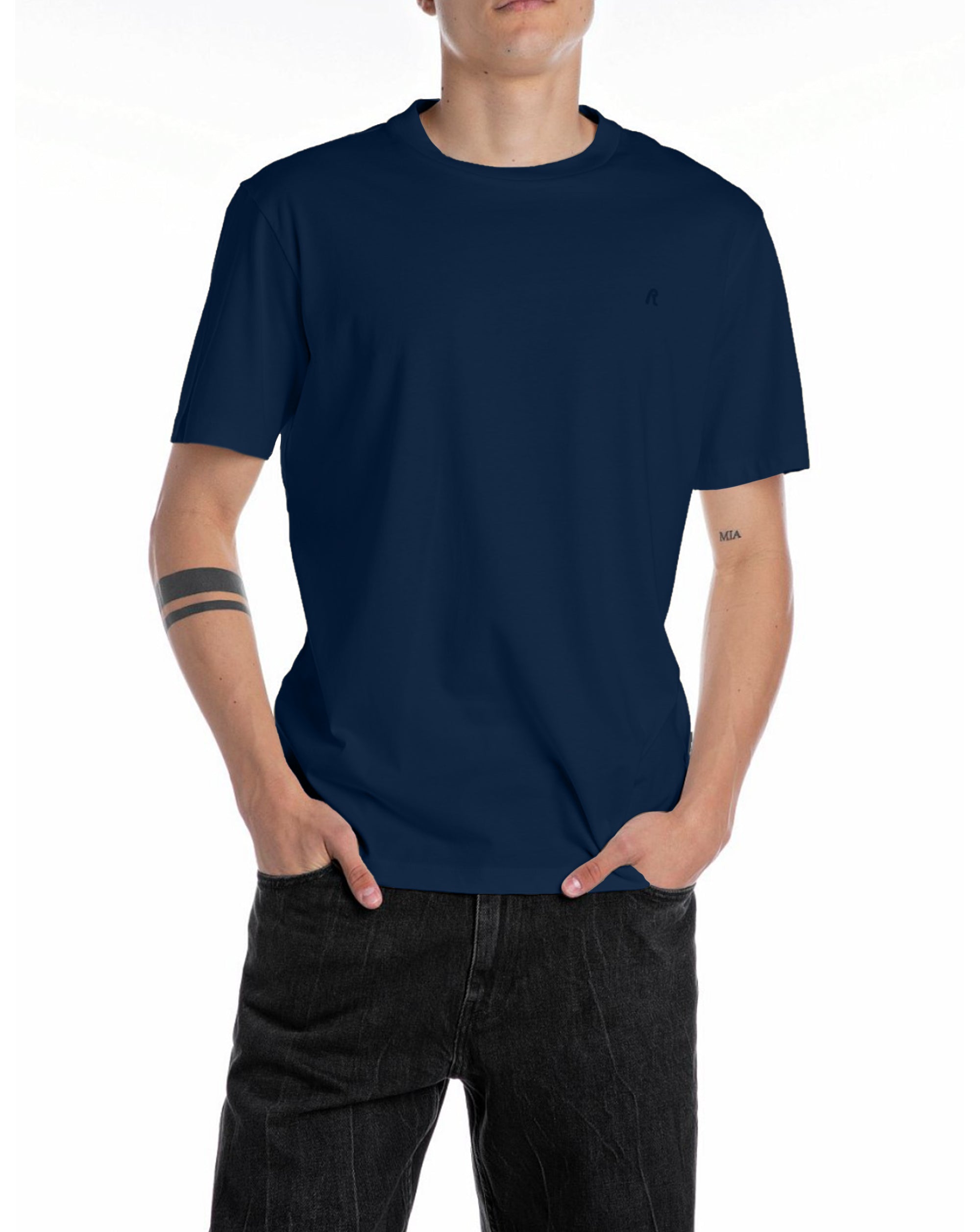 Replay R Logo T Shirt Navy