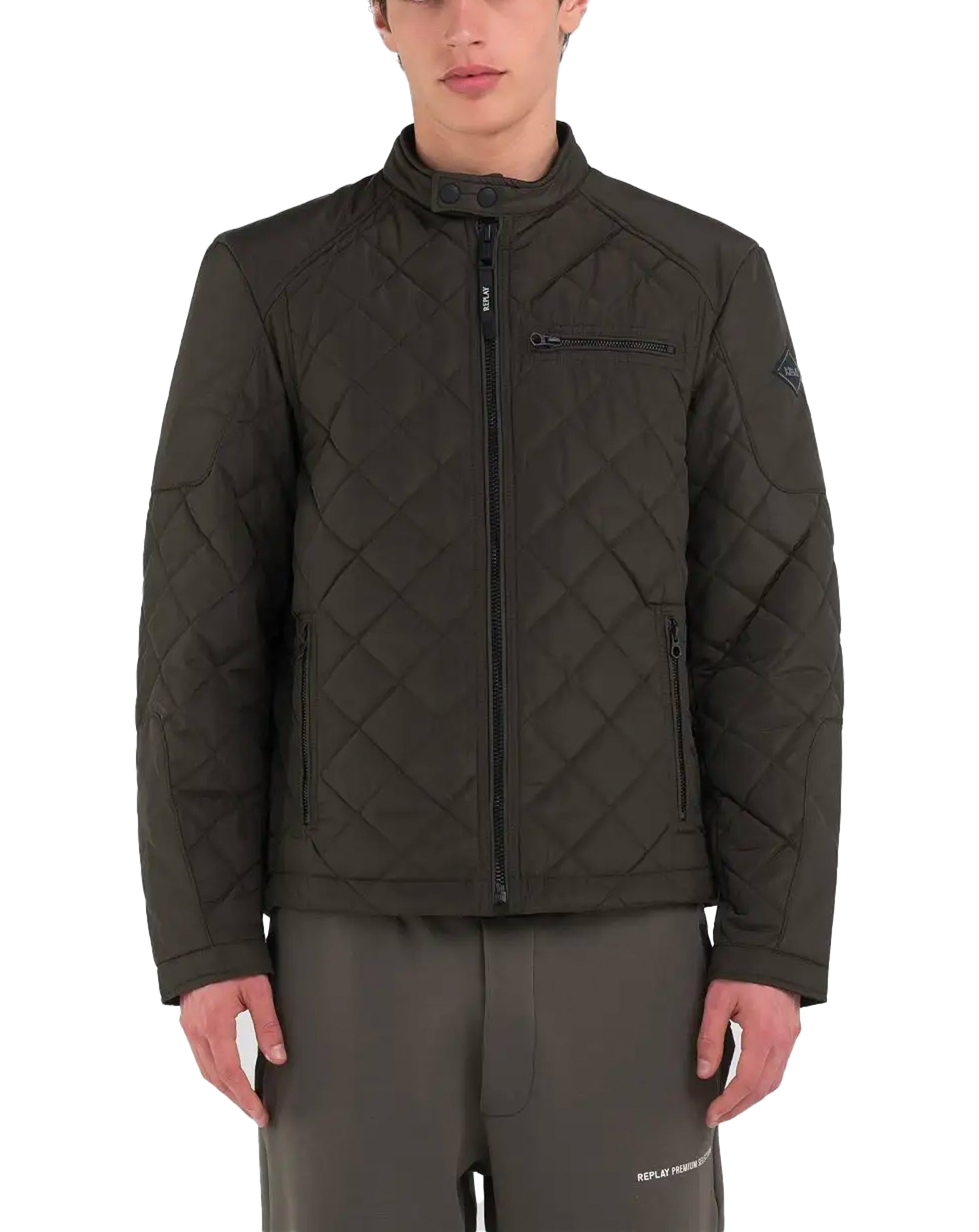 Replay Mens Biker Jacket Dark Green