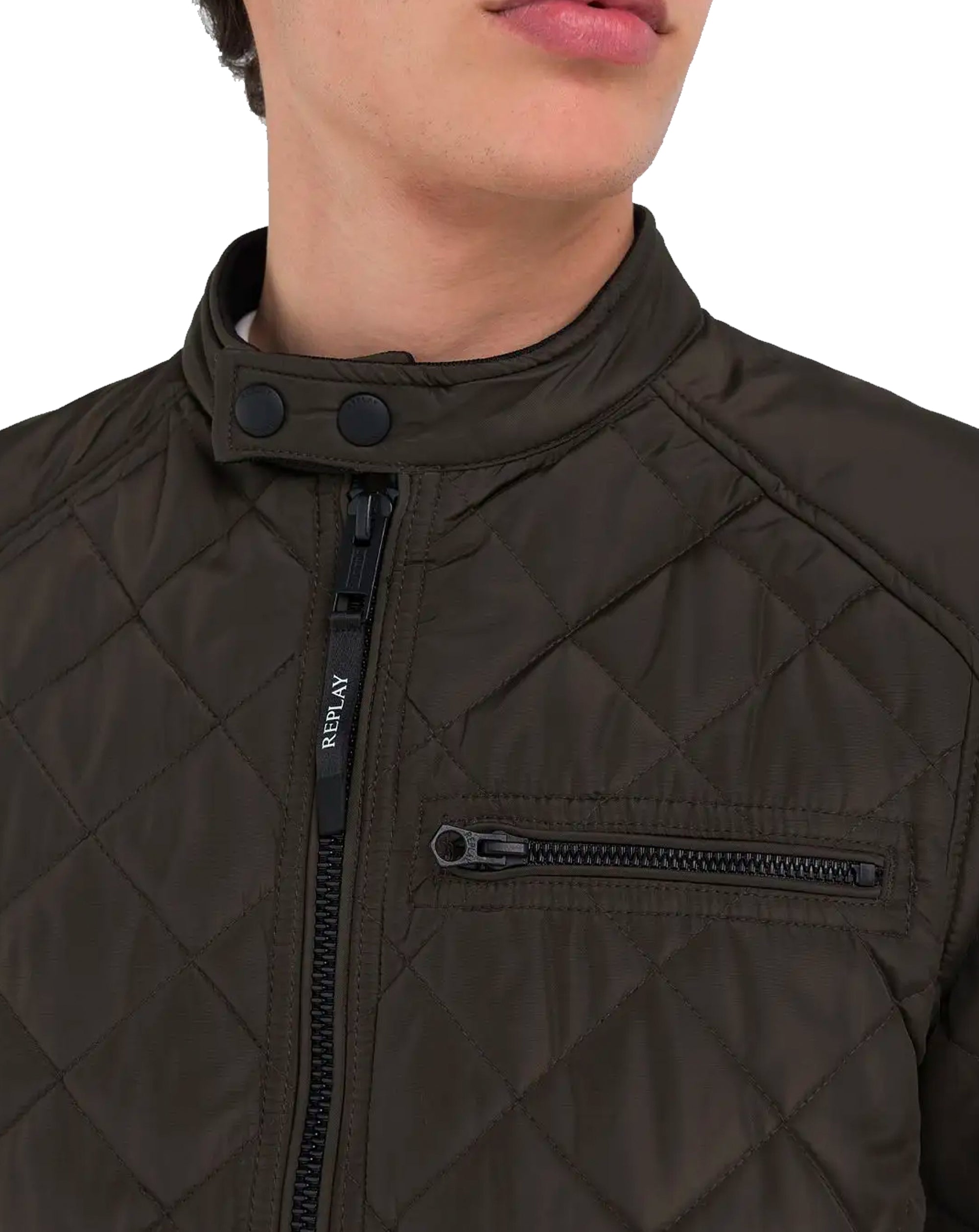 Replay Mens Biker Jacket Dark Green