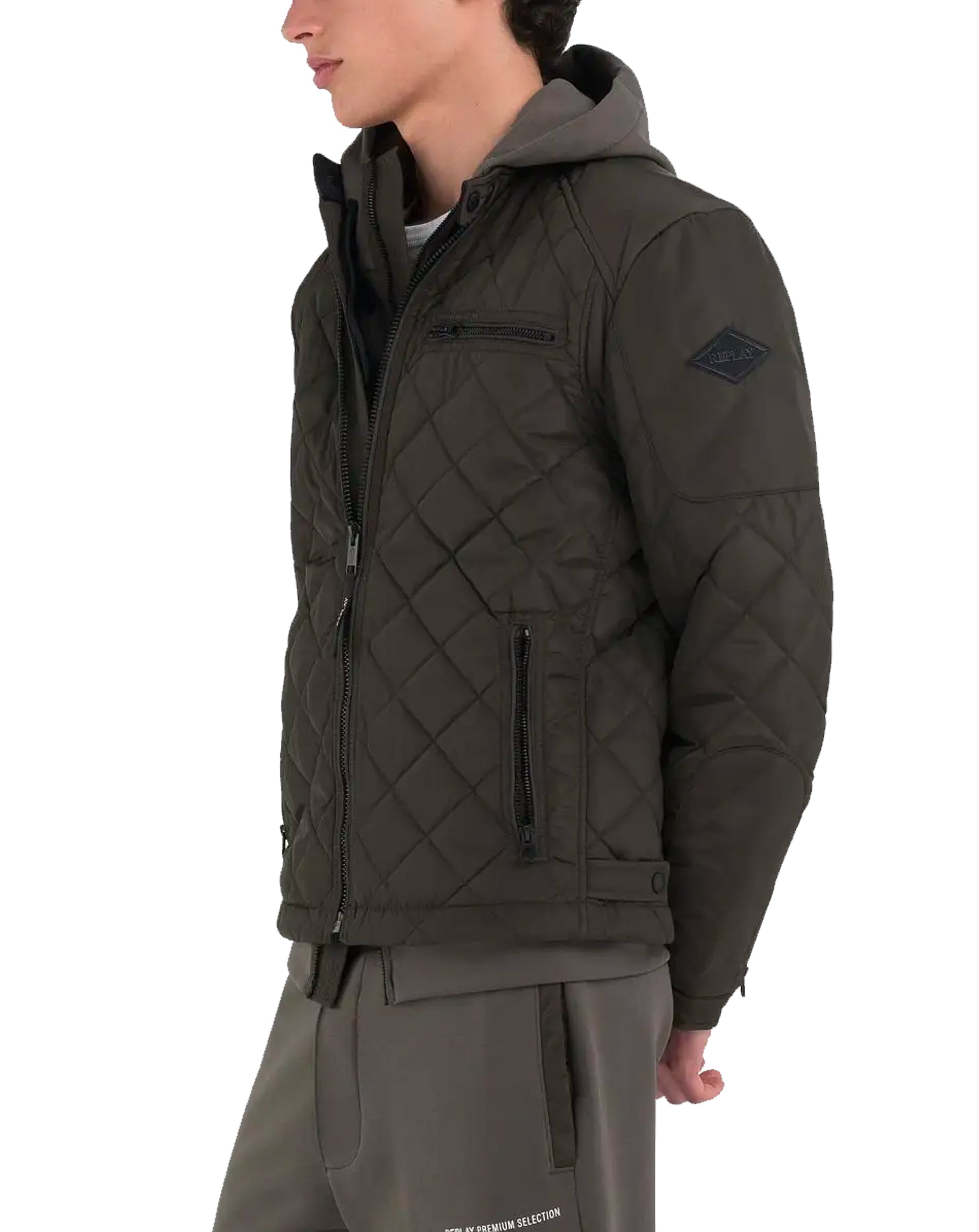 Replay Mens Biker Jacket Dark Green