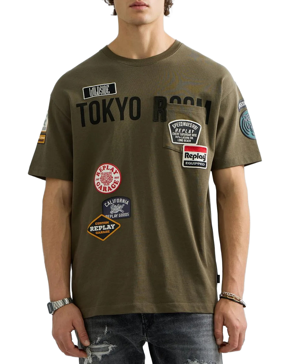 Replay Relaxed Fit Pocket T-Shirt With Badge Detail KHAKI