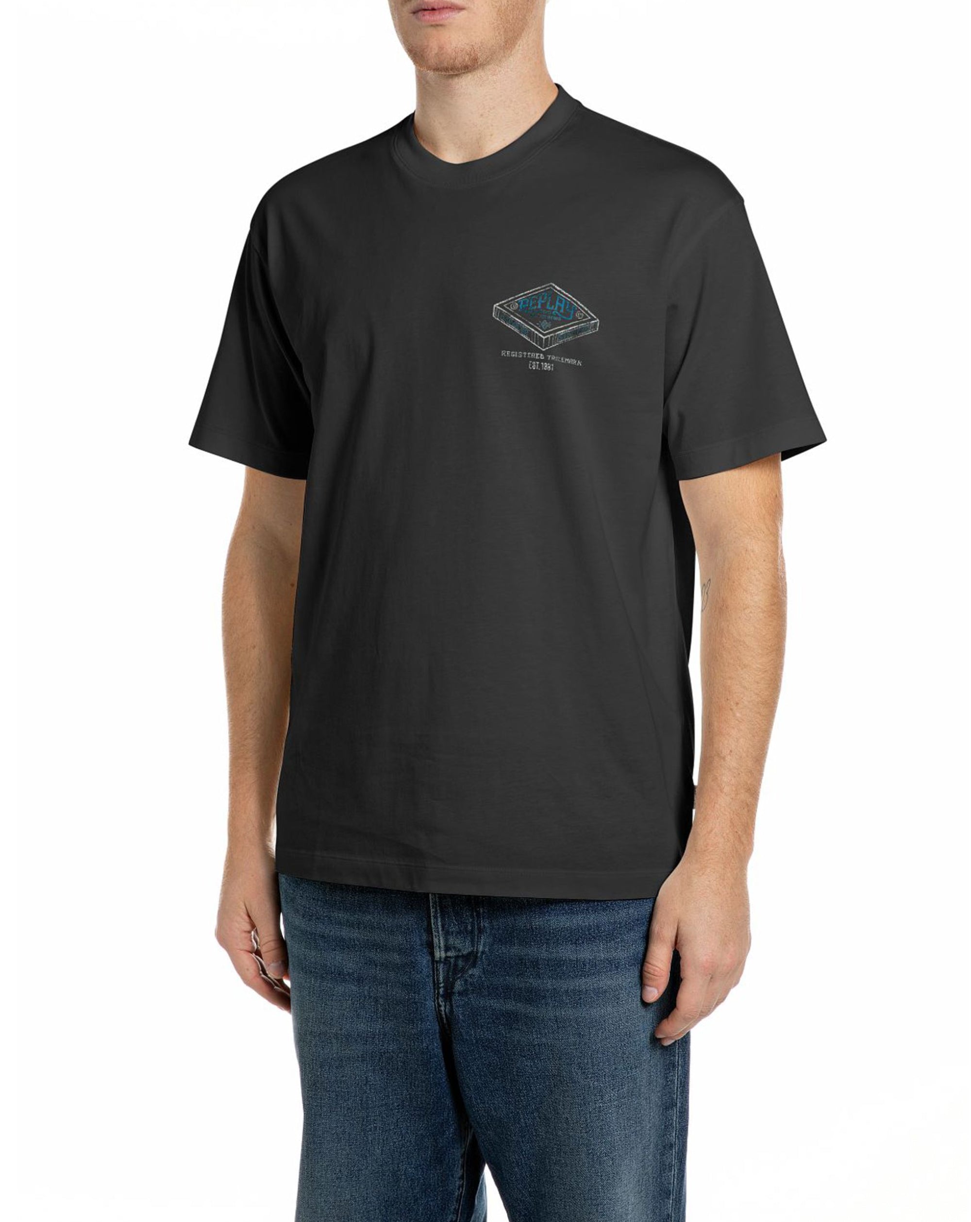 Replay Relaxed Fit T-Shirt Industrial Print Black