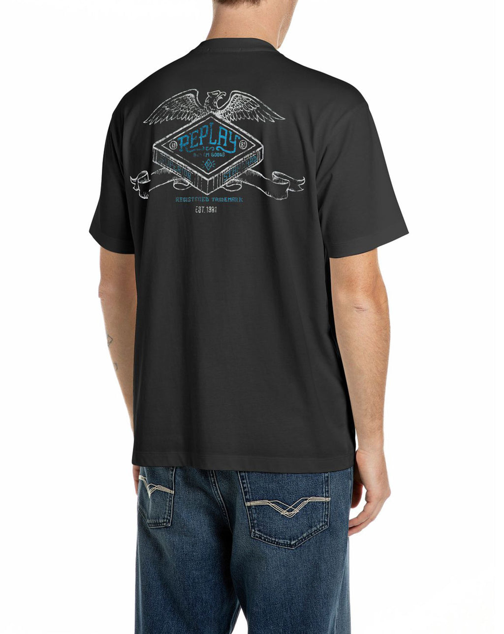 Replay Relaxed Fit T-Shirt Industrial Print Black