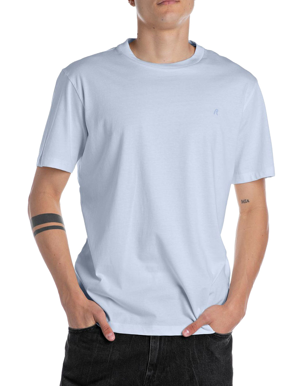 Replay R logo crew neck premium t-shirt PALE BLUE