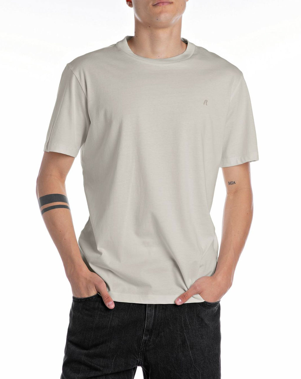 Replay R logo crew neck premium t-shirt STONE