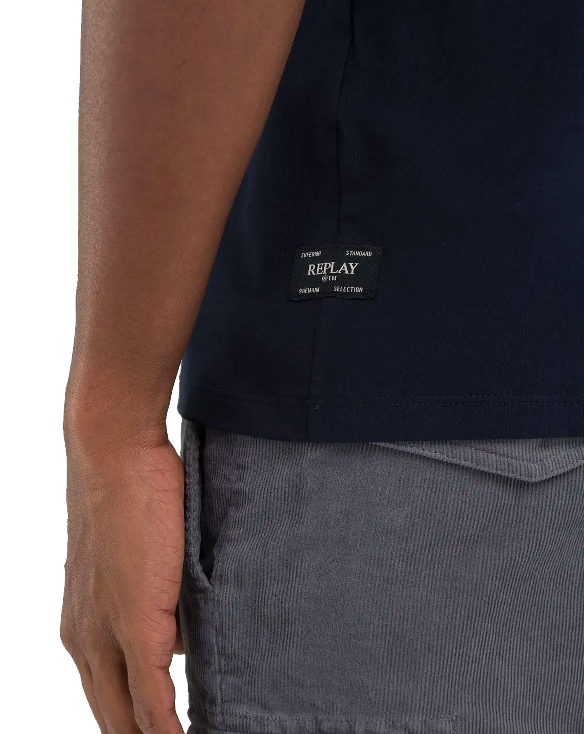 Replay Superior Cotton Plain T Shirt Navy