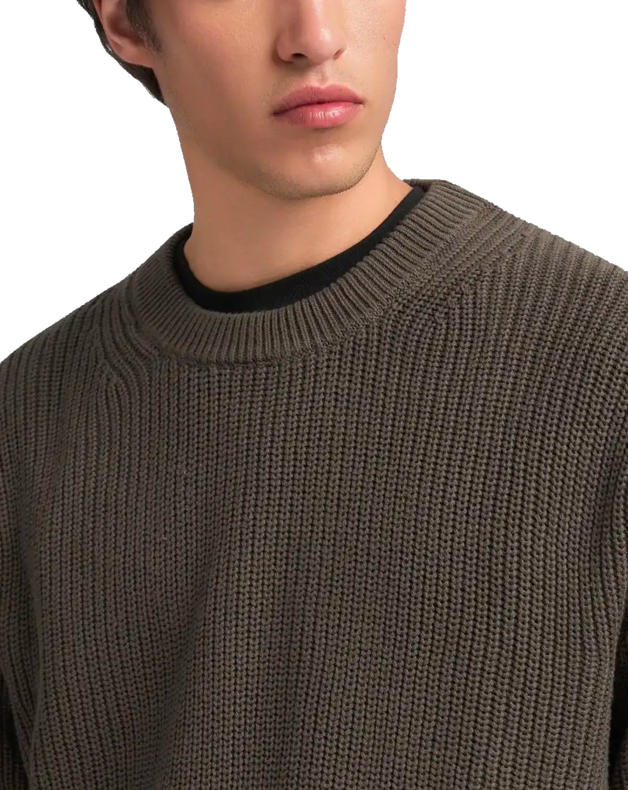 Replay Rib-Knit Cotton Pullover Khaki