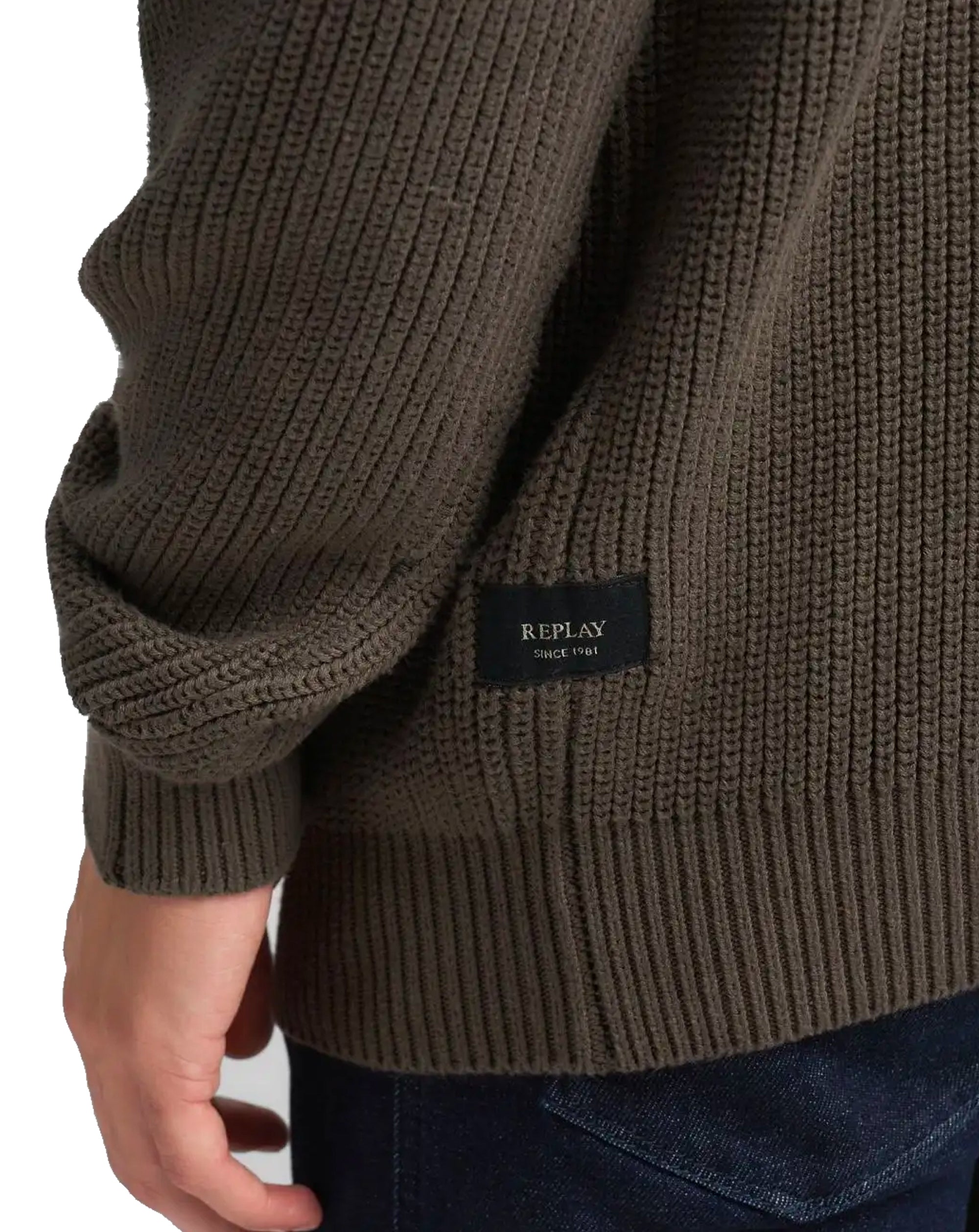 Replay Rib-Knit Cotton Pullover Khaki