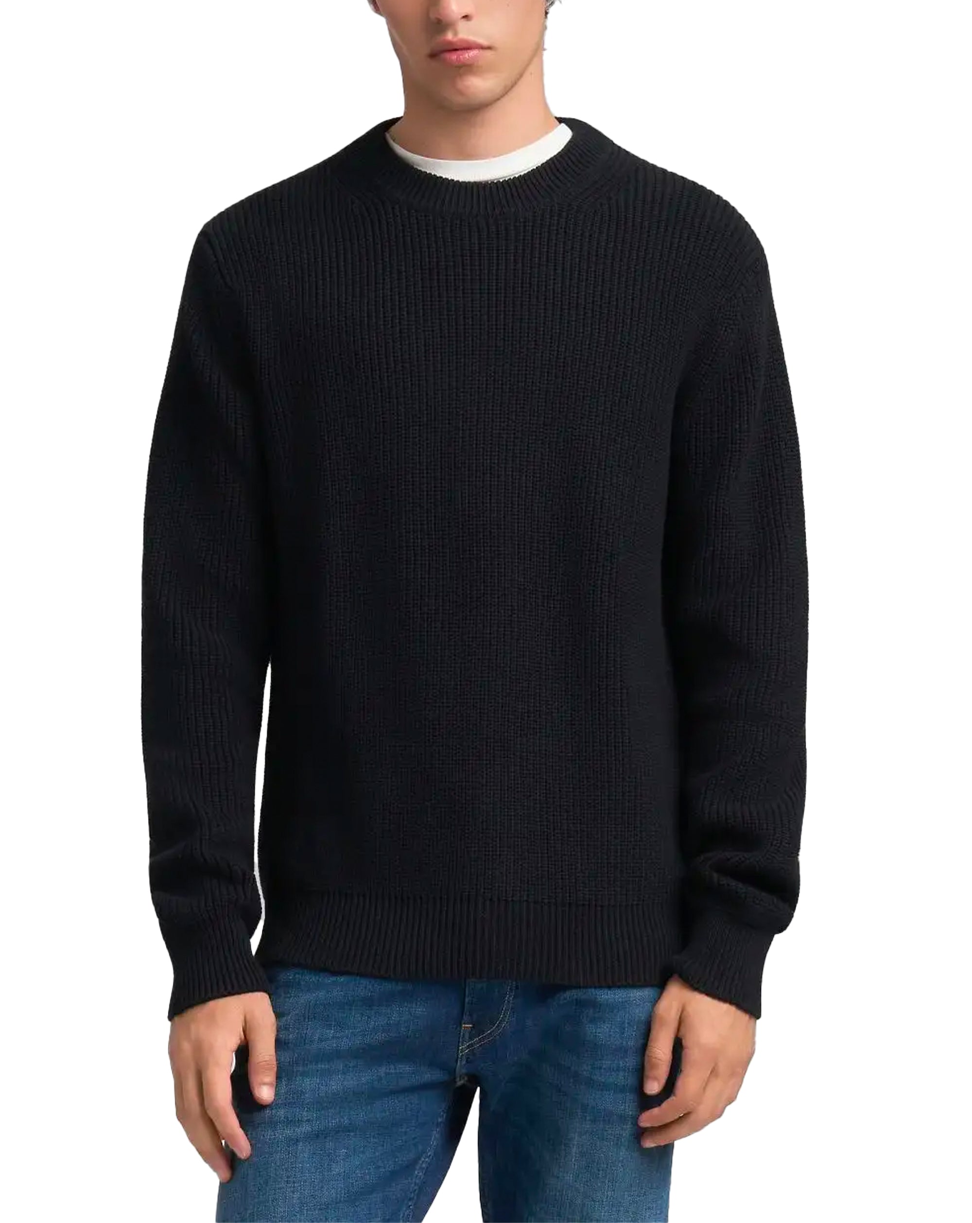 Replay Chunky Rib Knit Pullover Jumper Dark Navy