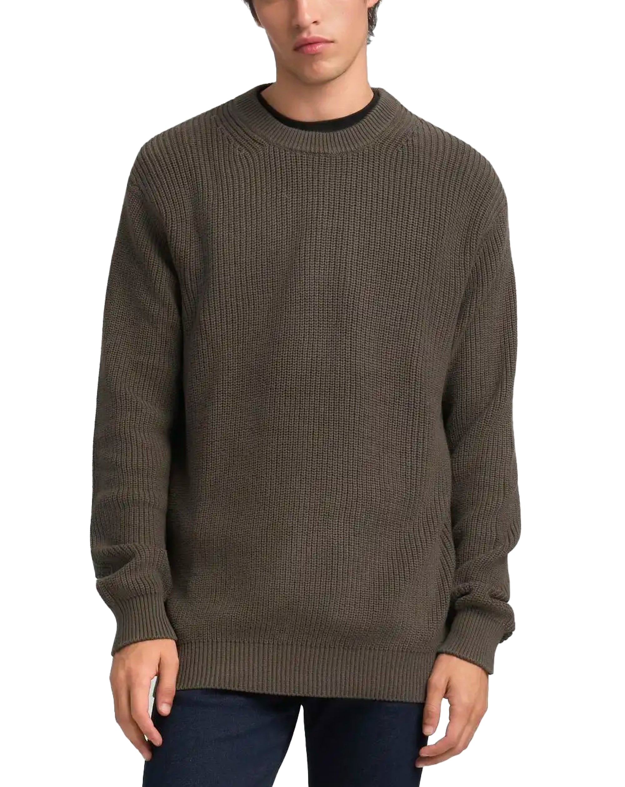 Replay Rib-Knit Cotton Pullover Khaki