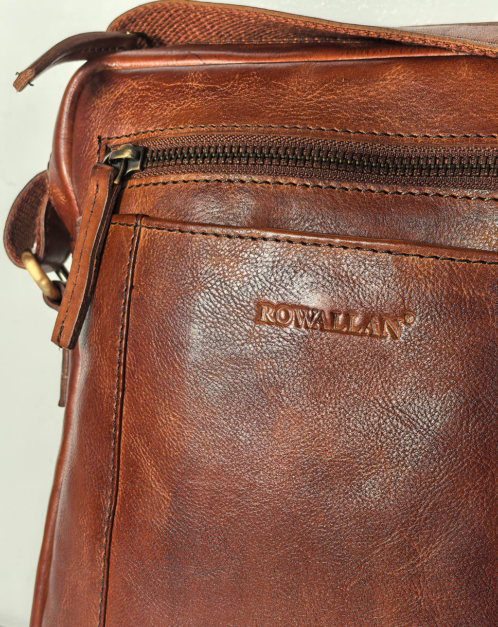 Rowallan Tamponata Brandy Colour Large Leather Cross Body Man Bag