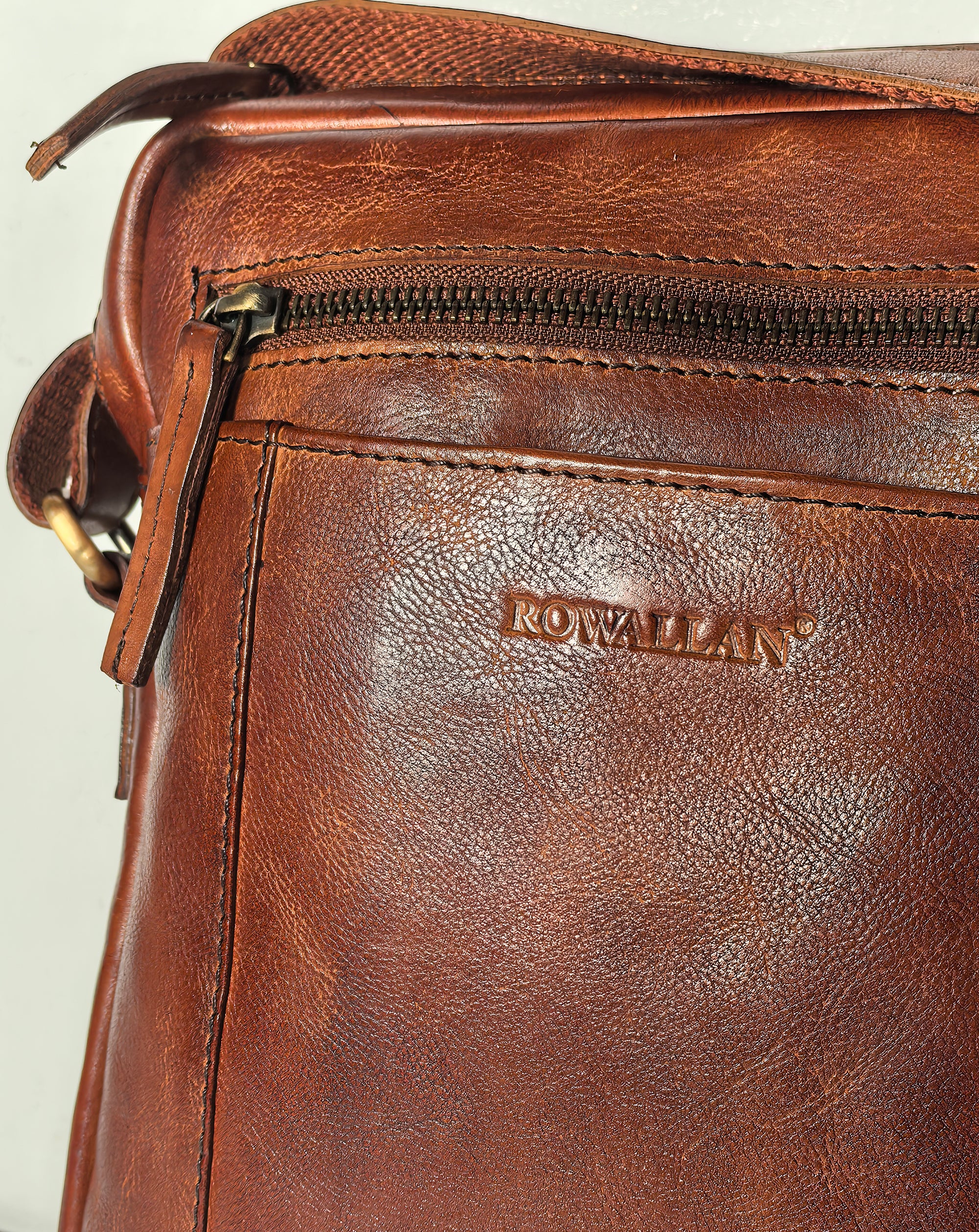 Rowallan Tamponata Brandy Colour Large Leather Cross Body Man Bag