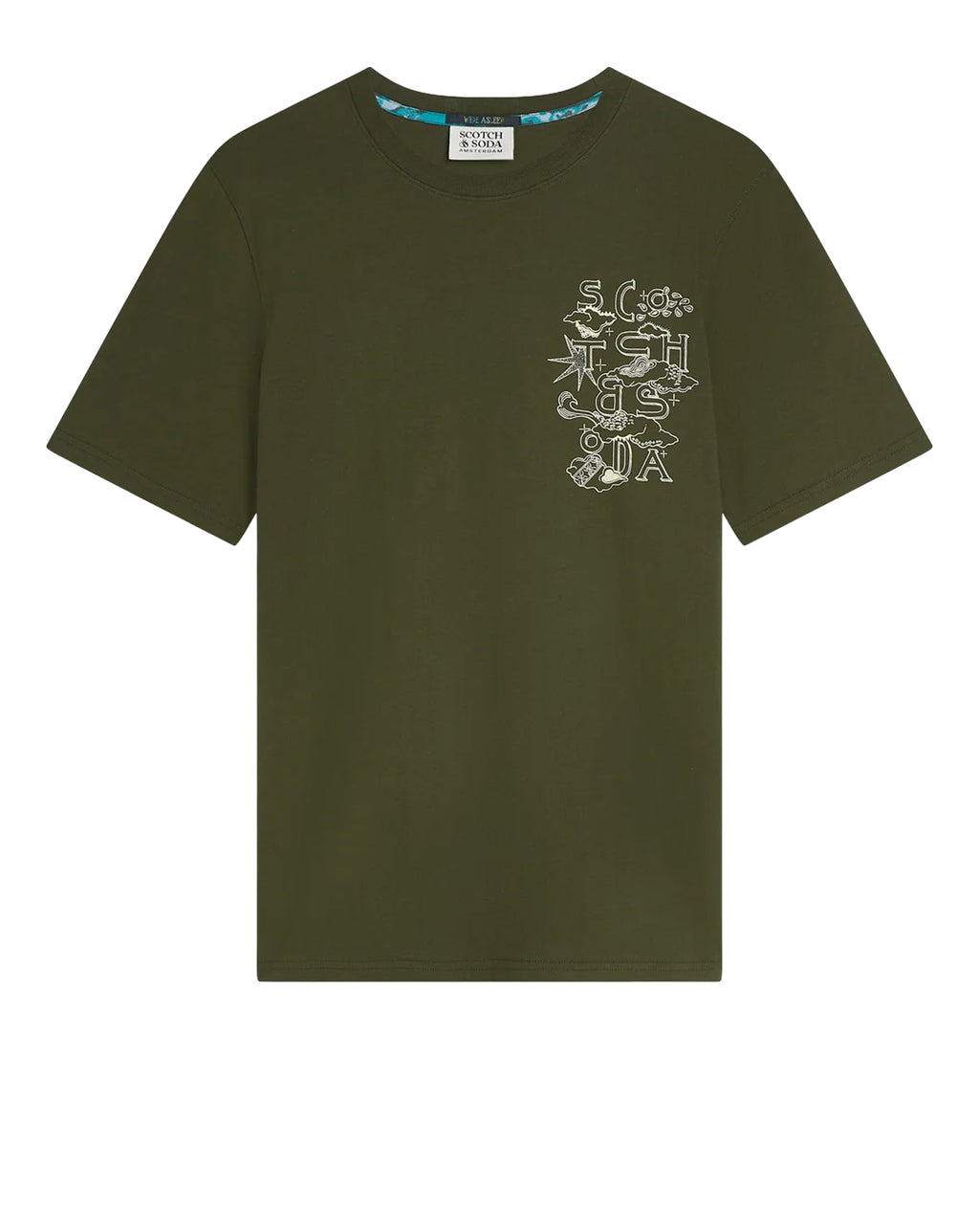 Scotch & Soda Left Chest Artwork Reg Fit T-Shirt Dark Forest