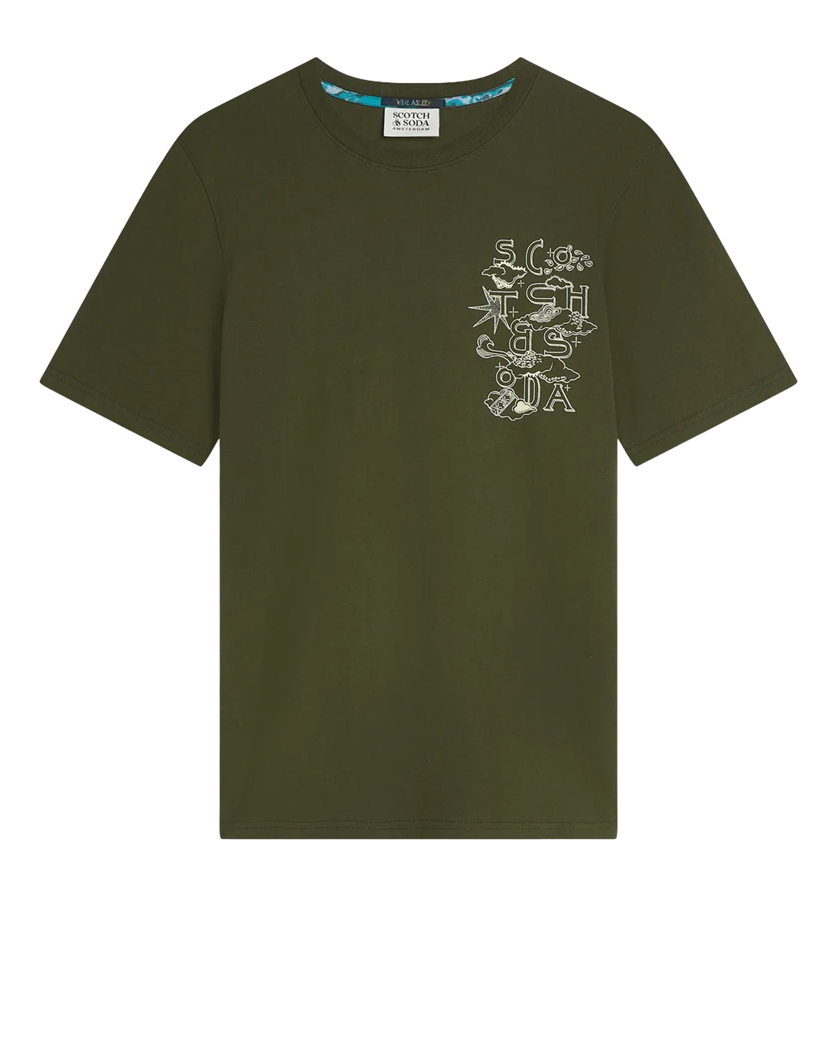 Scotch & Soda Left Chest Artwork Reg Fit T-Shirt Dark Forest