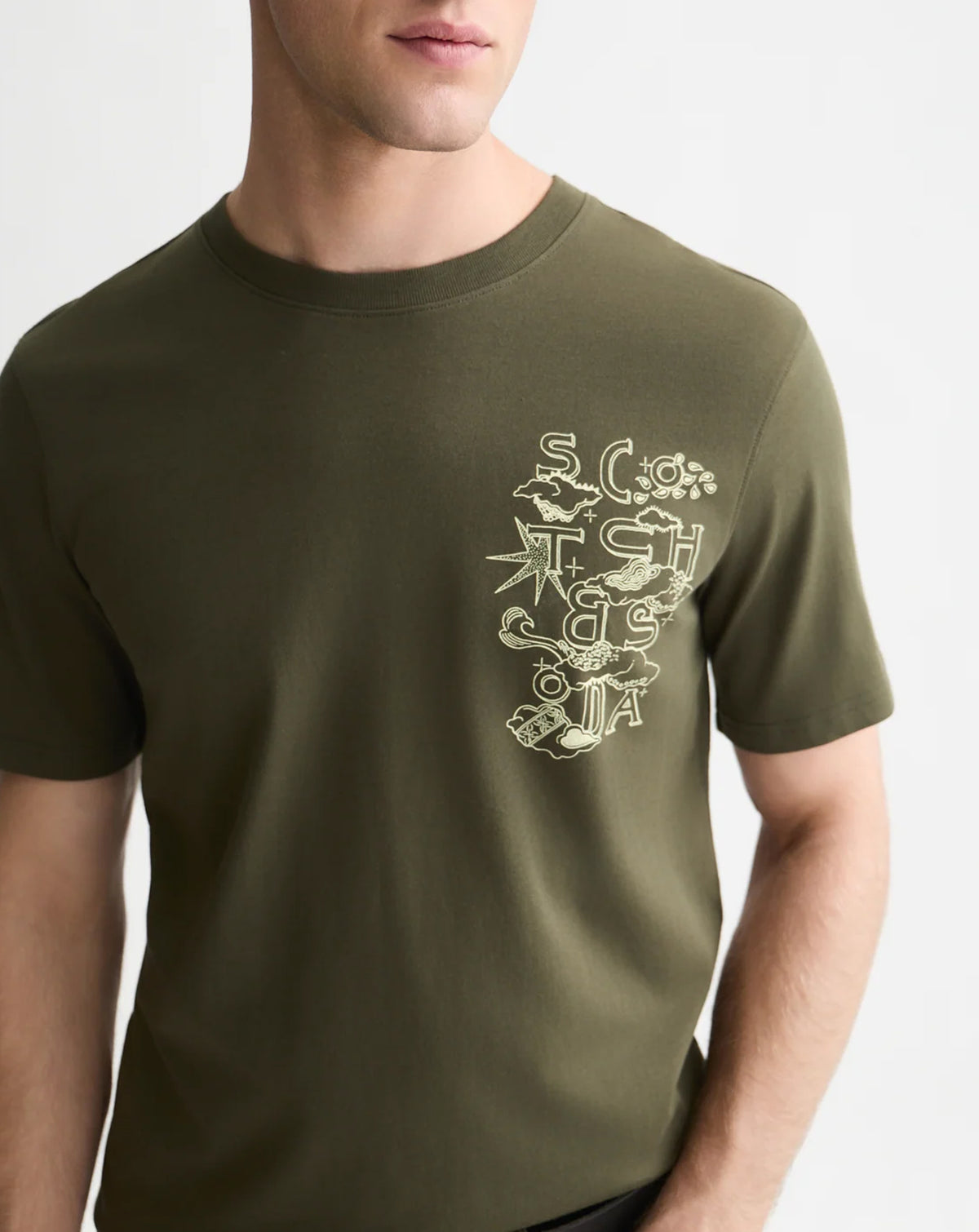 Scotch & Soda Left Chest Artwork Reg Fit T-Shirt Dark Forest
