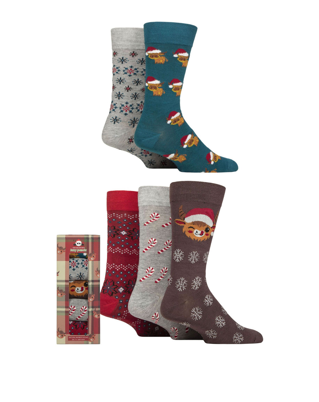 Sockshop Lazy Panda Bamboo Socks 5 Pack Christmas