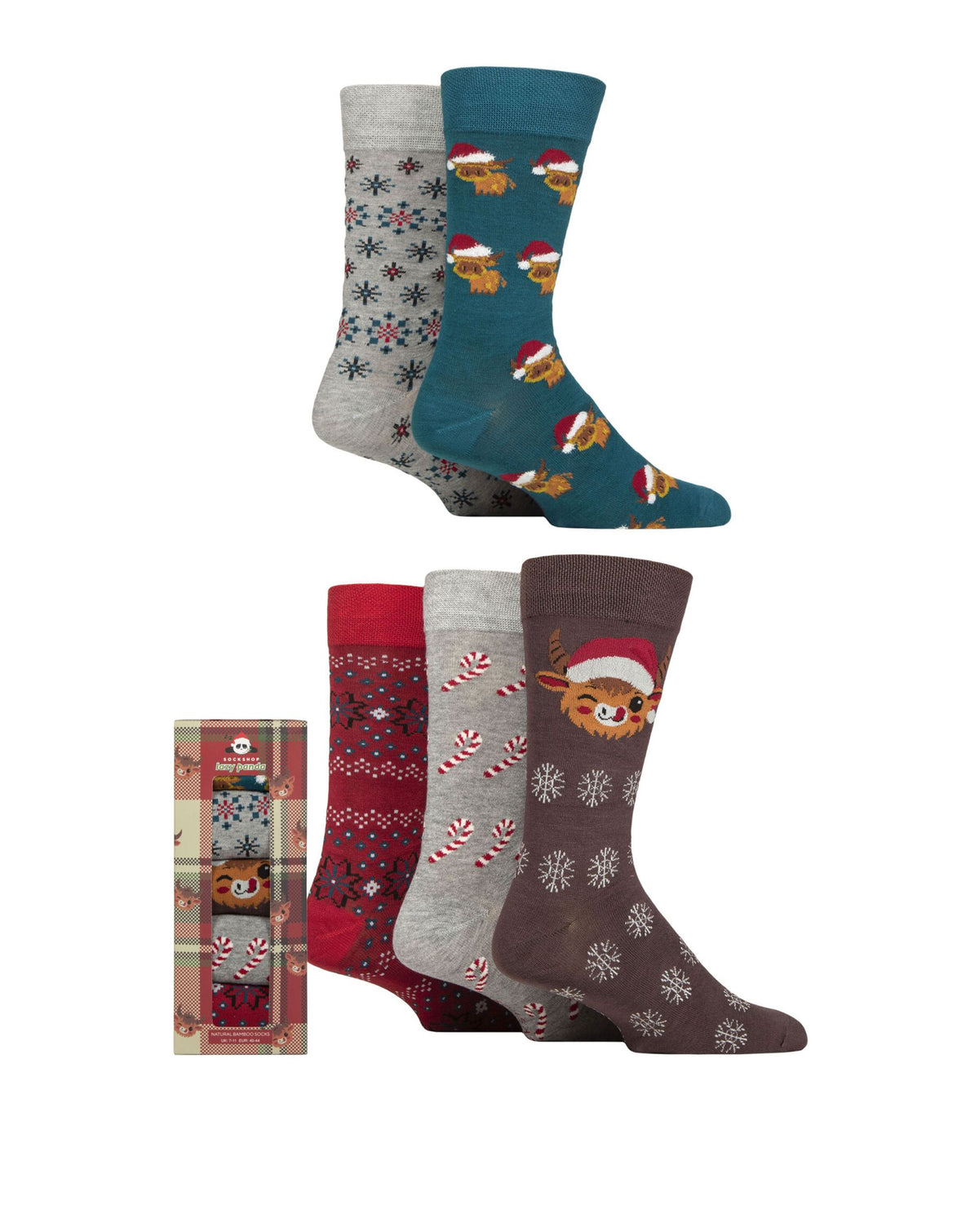 Sockshop Lazy Panda Bamboo Socks 5 Pack Christmas