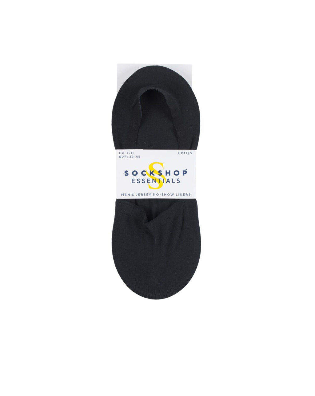 Sockshop Mens Jersey, No Show Shoe Liners  2 Pack BLACK