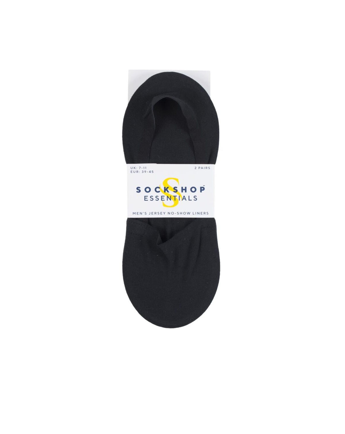 Sockshop Mens Jersey, No Show Shoe Liners  2 Pack BLACK