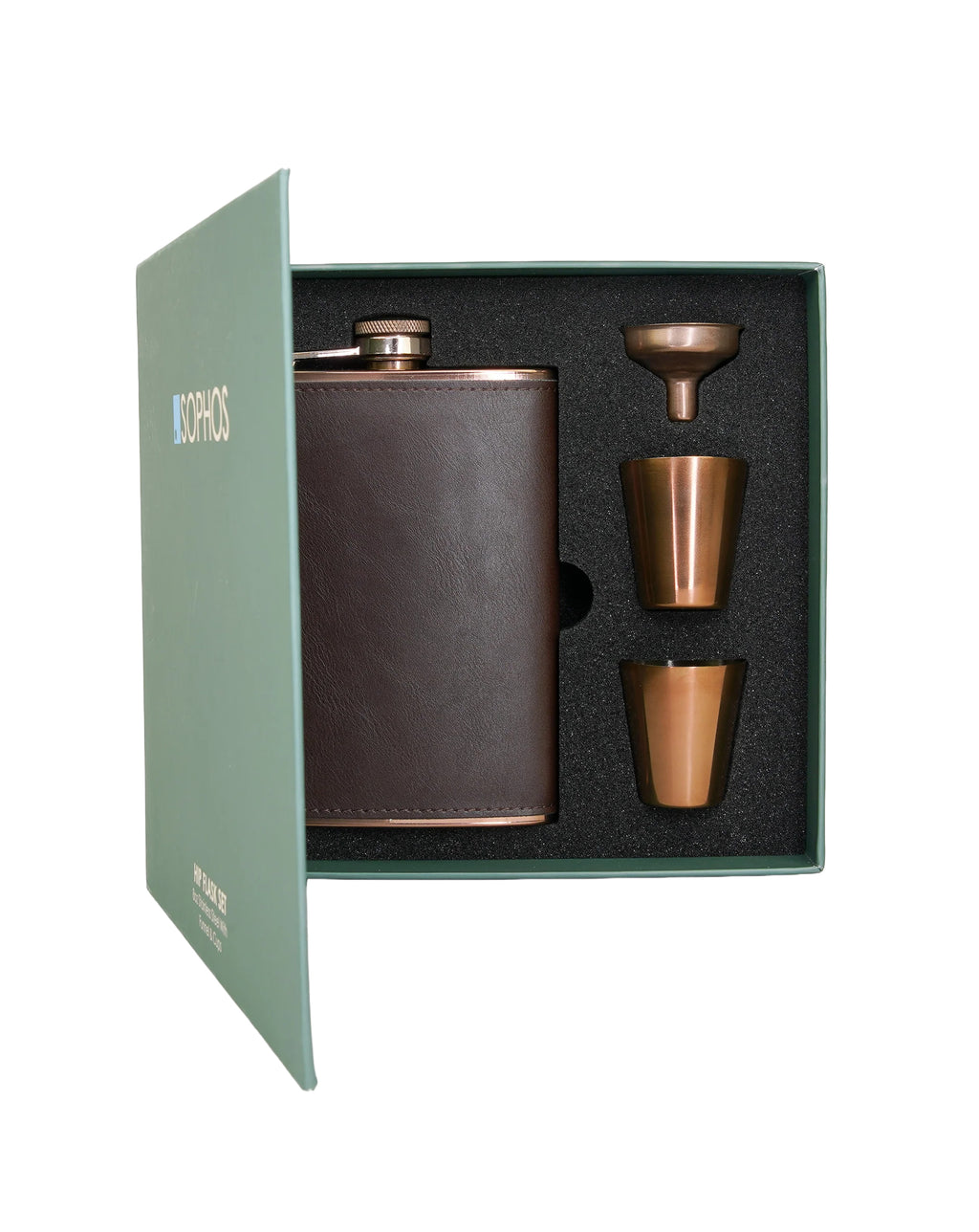 Sophos 4 Piece Copper Hip Flask Set 8oz BROWN