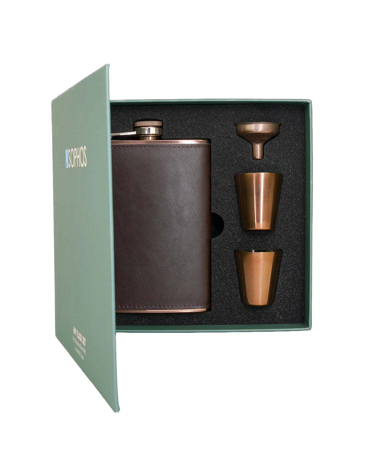 Sophos 4 Piece Copper Hip Flask Set 8oz BROWN