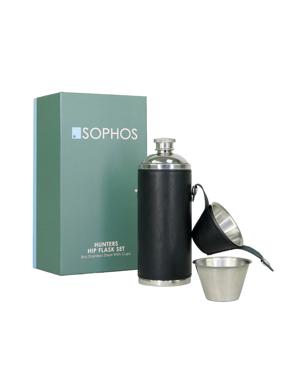 Sophos 8oz Copper Hunters Flask 2 Cups BLACK