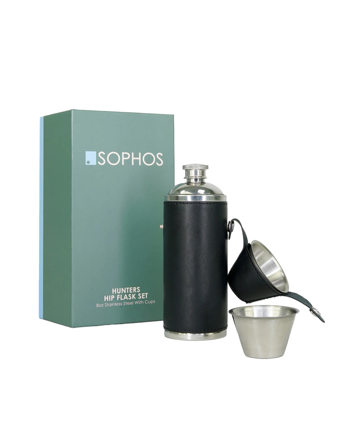 Sophos 8oz Copper Hunters Flask 2 Cups BLACK