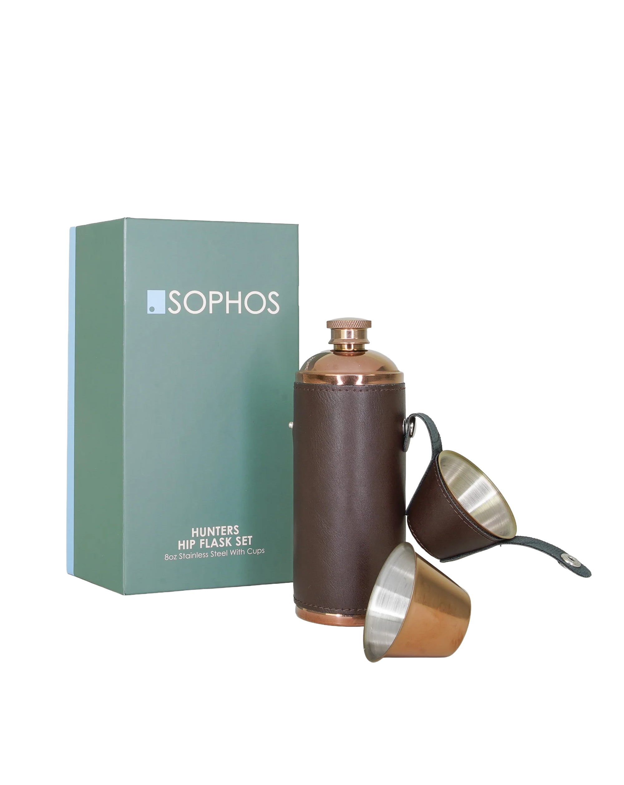 Sophos 8oz Copper Hunters Flask Dark Brown 2 Cups