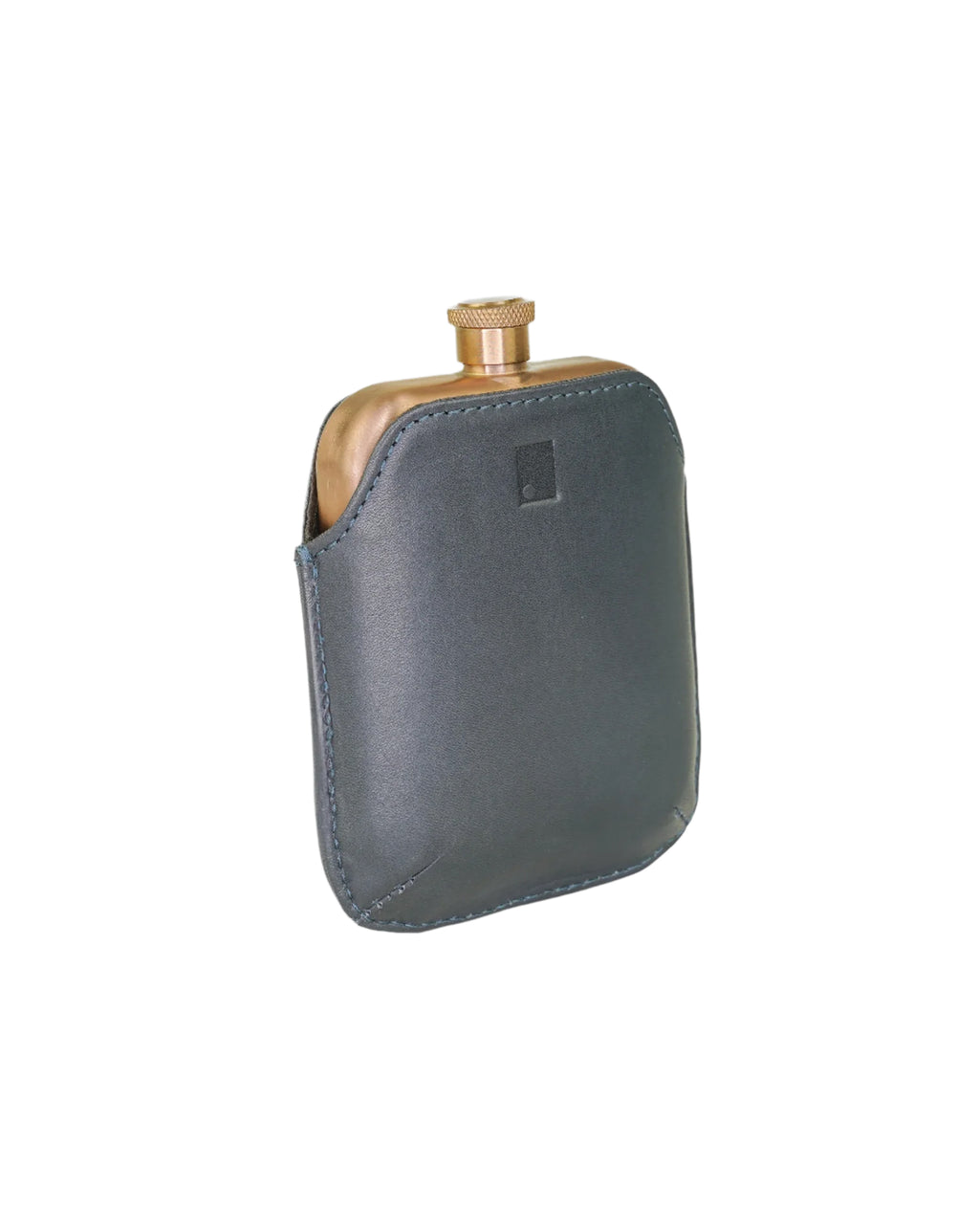 Sophos Copper Hip Flask With Leather Sleeve NAVY